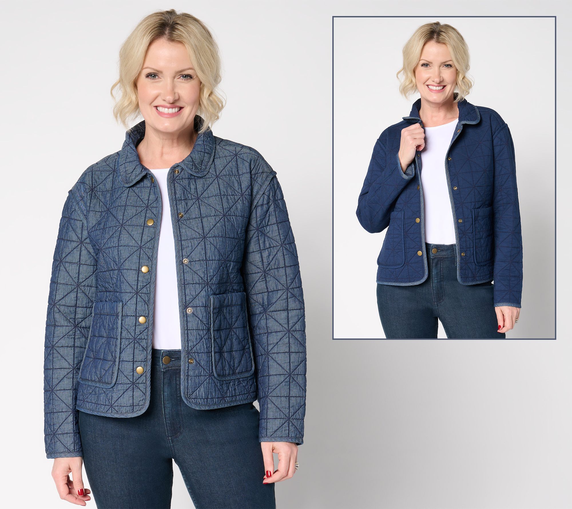 "As Is" Joan Rivers 100% Cotton Reverse Quilted Denim Jacket