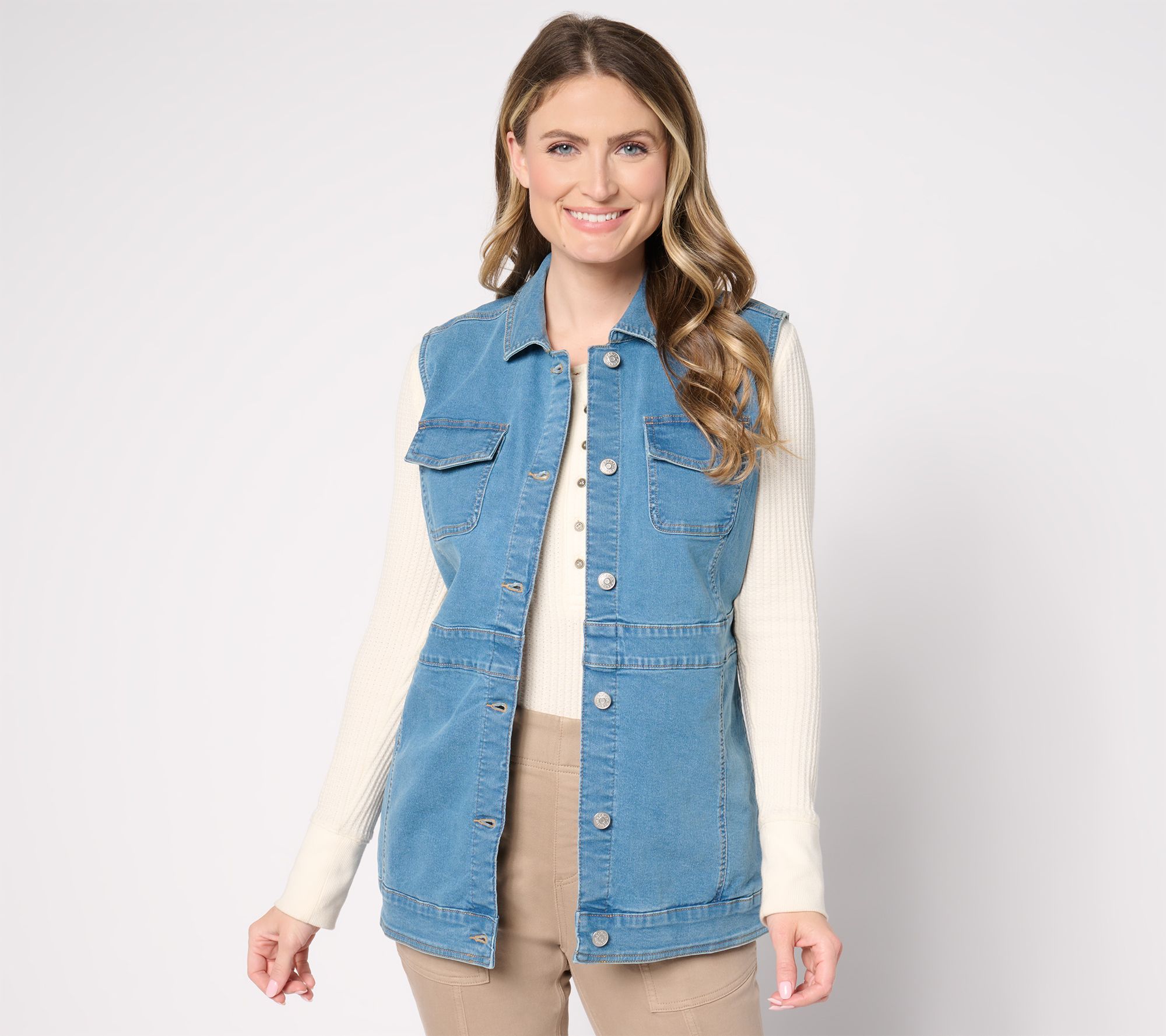 "As Is" Denim & Co. Classic Stretch Indigo Denim Vest