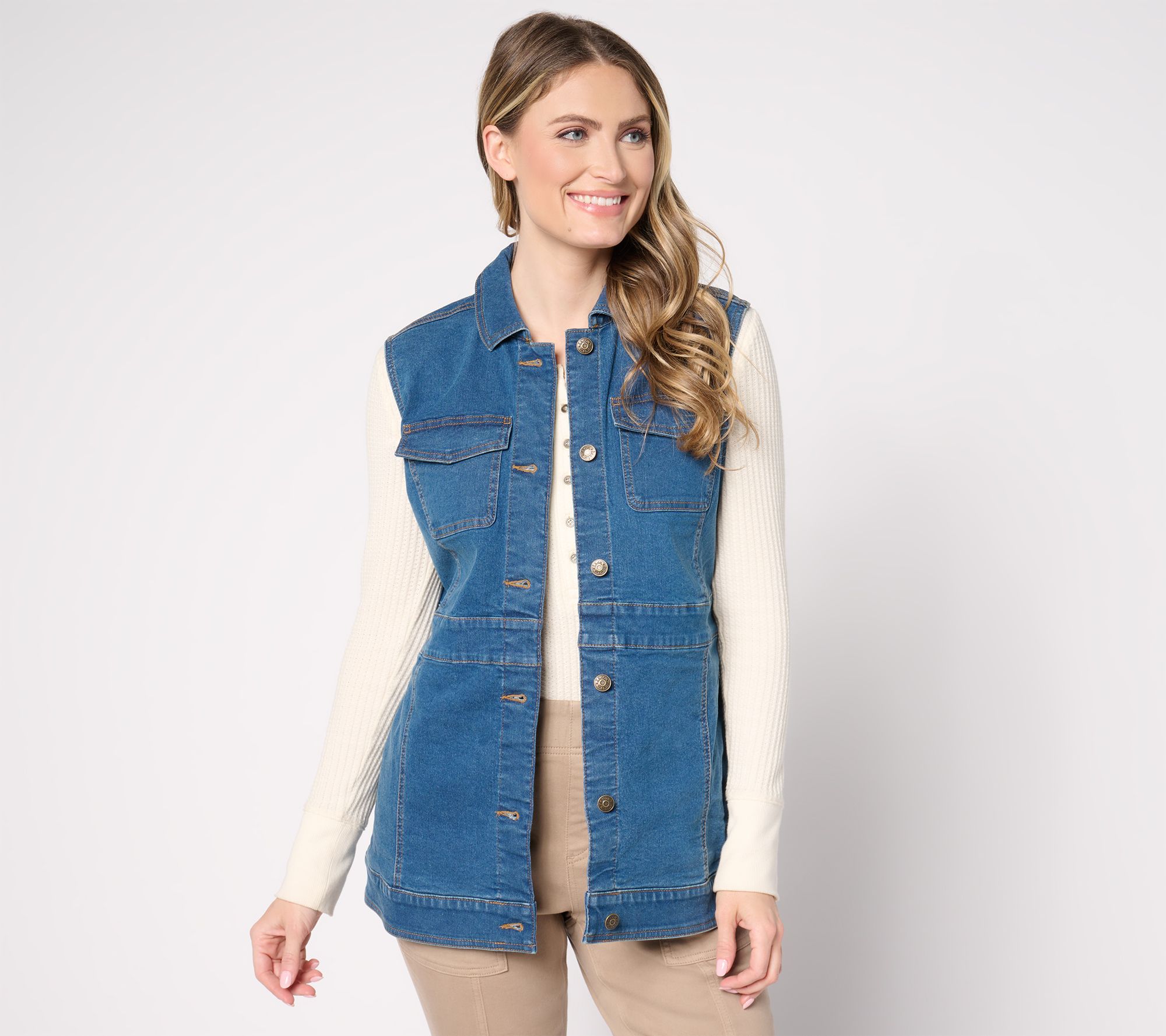 "As Is" Denim & Co. Classic Stretch Indigo Denim Vest