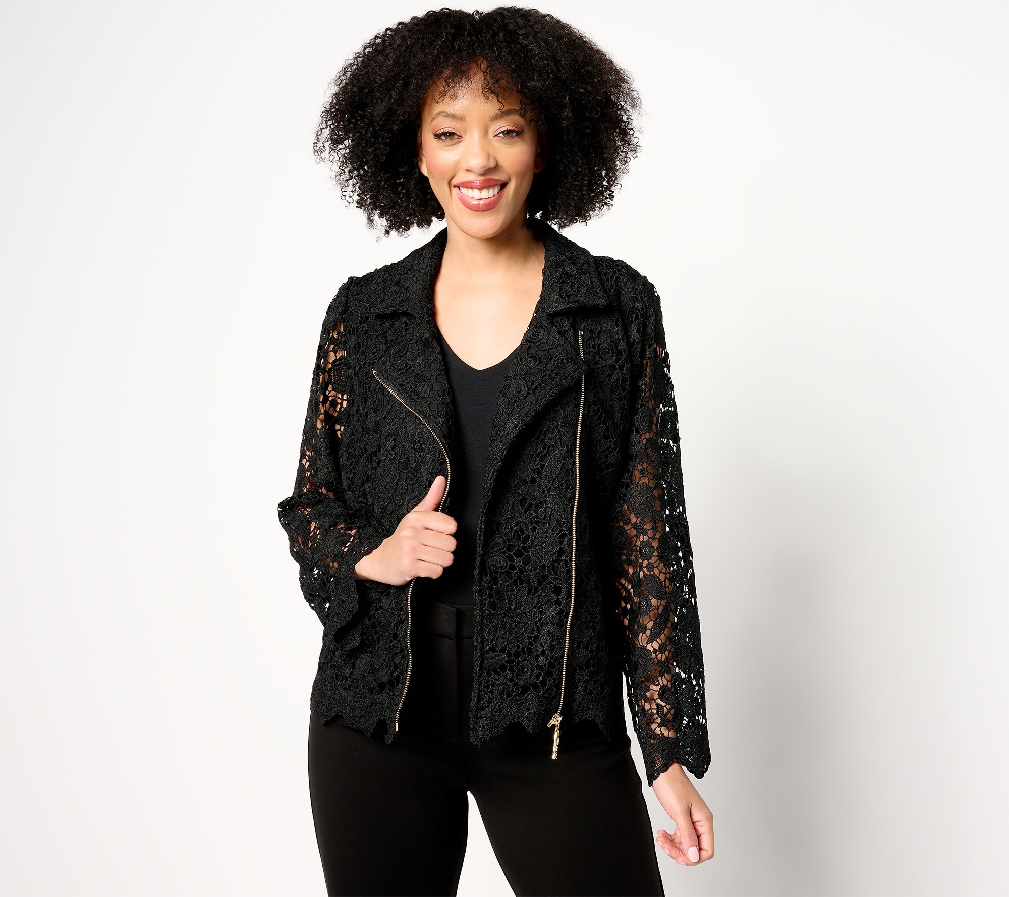 "As Is" GRAVER Susan Graver Lace Puff Shoulder Moto Jacket