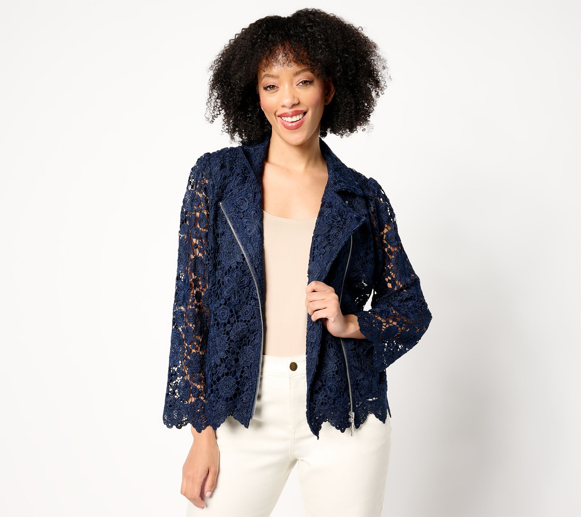 "As Is" GRAVER Susan Graver Lace Puff Shoulder Moto Jacket
