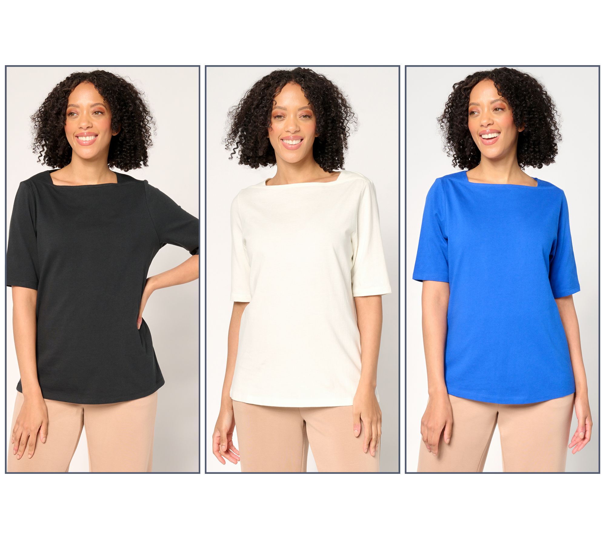 "As Is" Denim & Co. Essentials True Cotton 3pk Envelope Tops