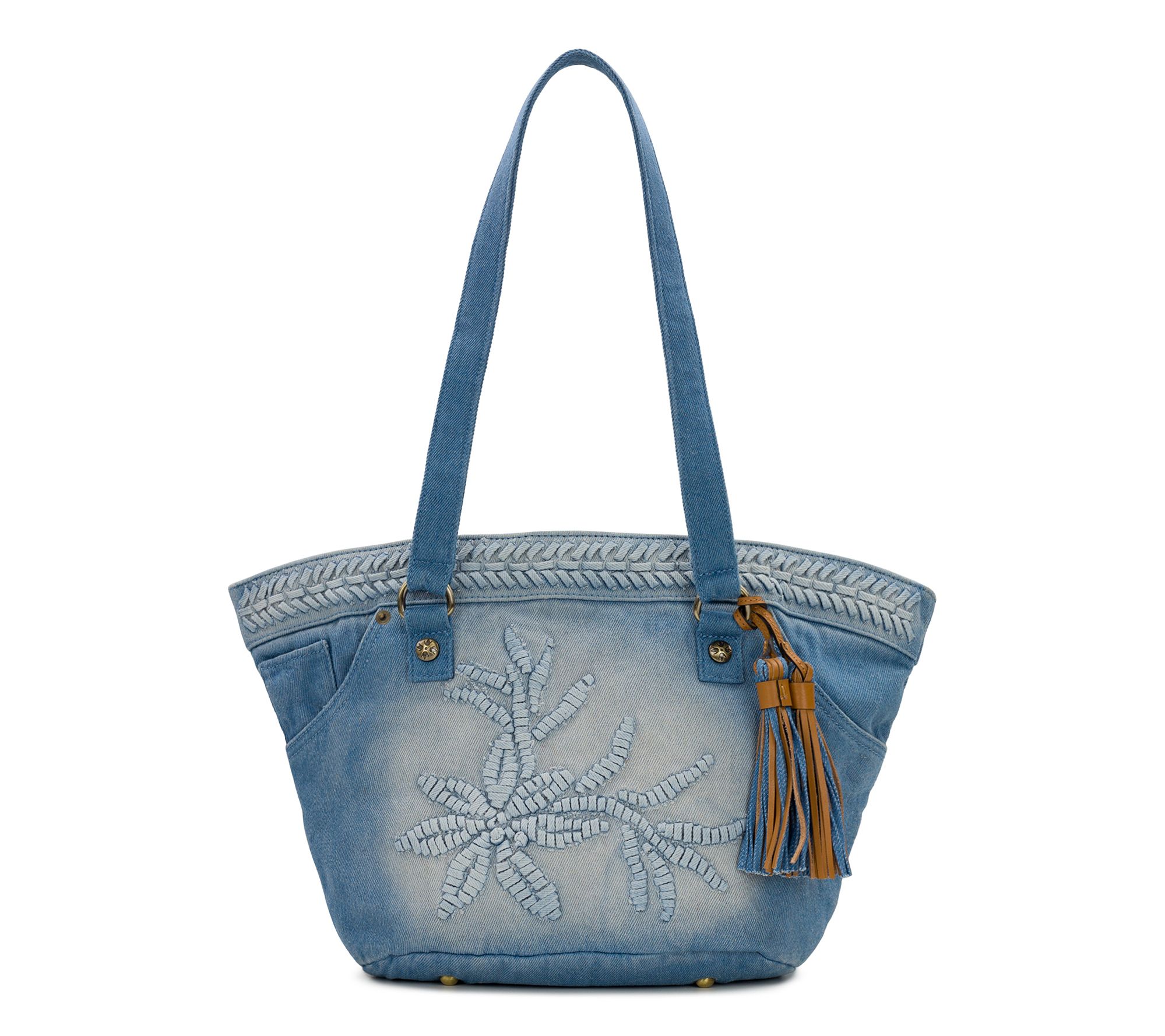 Patricia Nash Marconia Lacing Denim Tote with Leather Tassel
