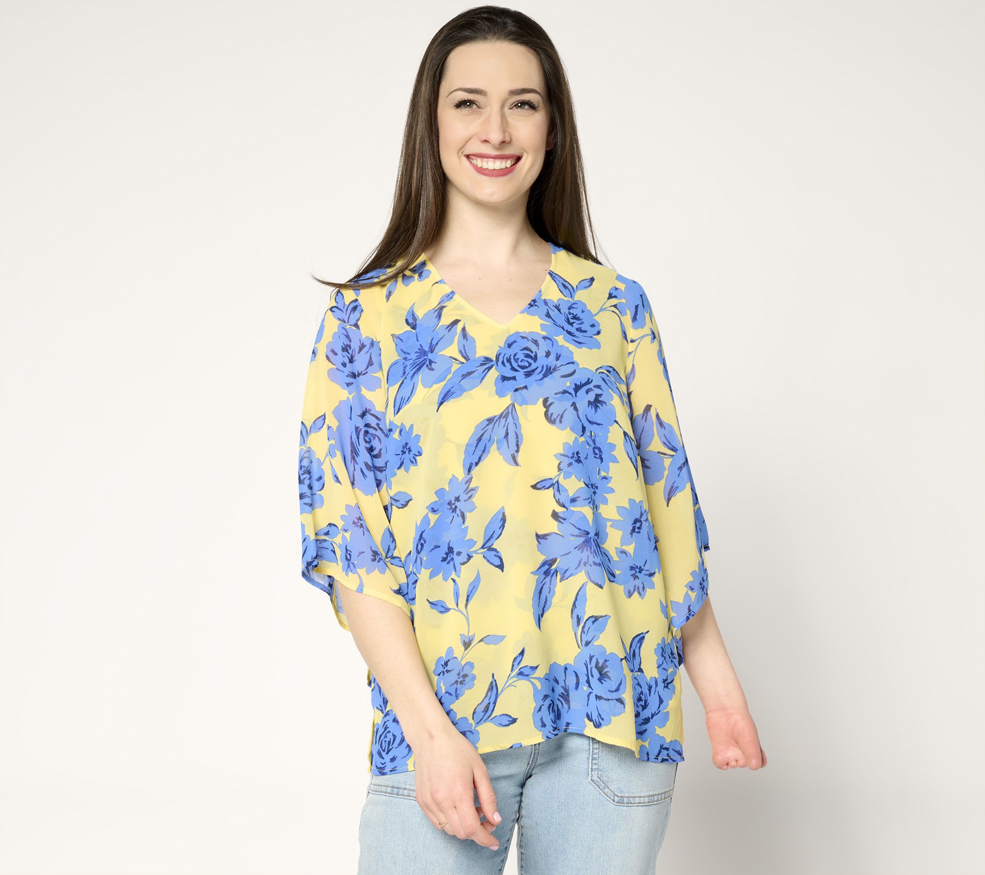 "As Is" Belle by Kim Gravel Double Chiffon Handkerchief Sleeve Blouse