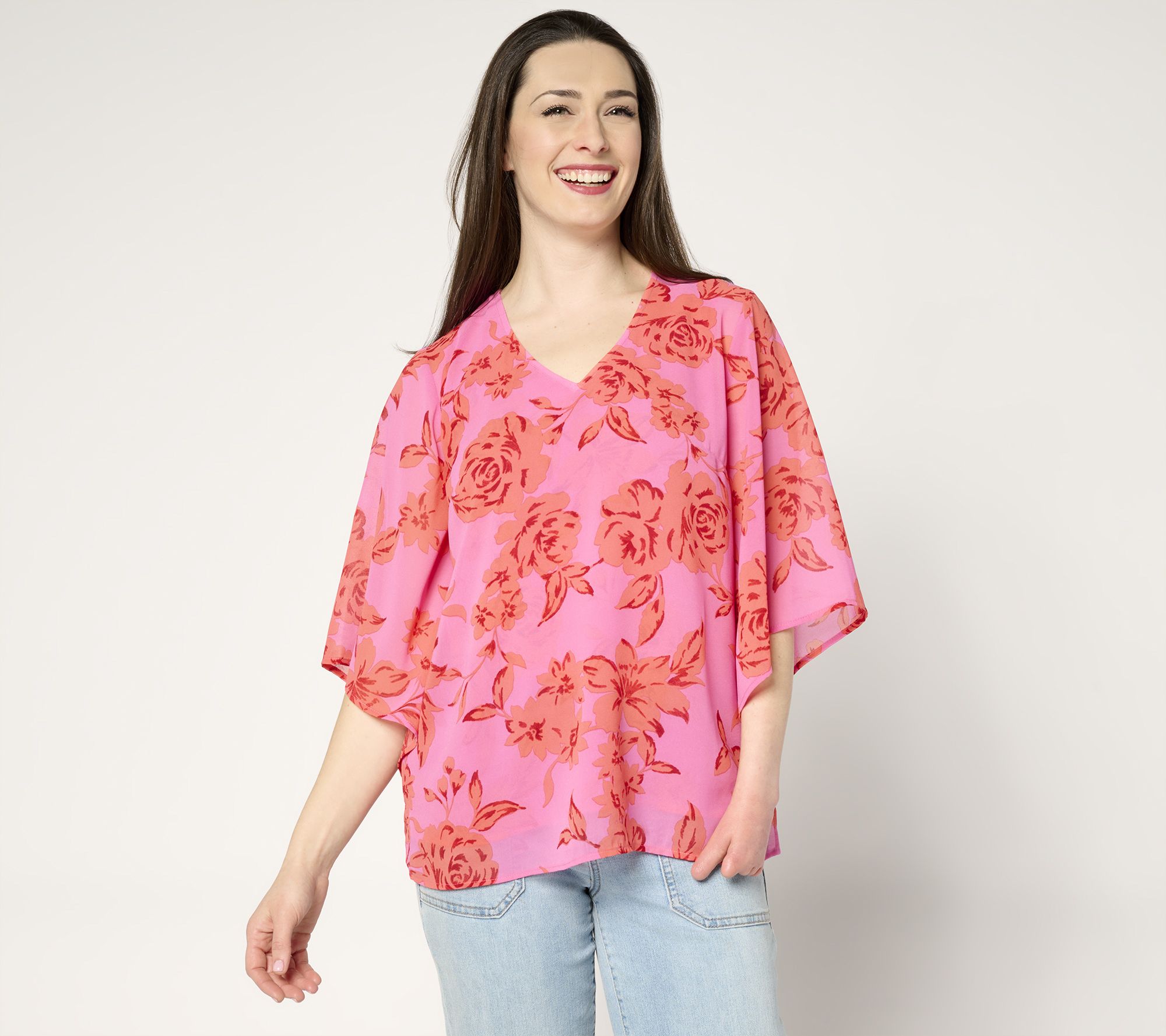 "As Is" Belle by Kim Gravel Double Chiffon Handkerchief Sleeve Blouse