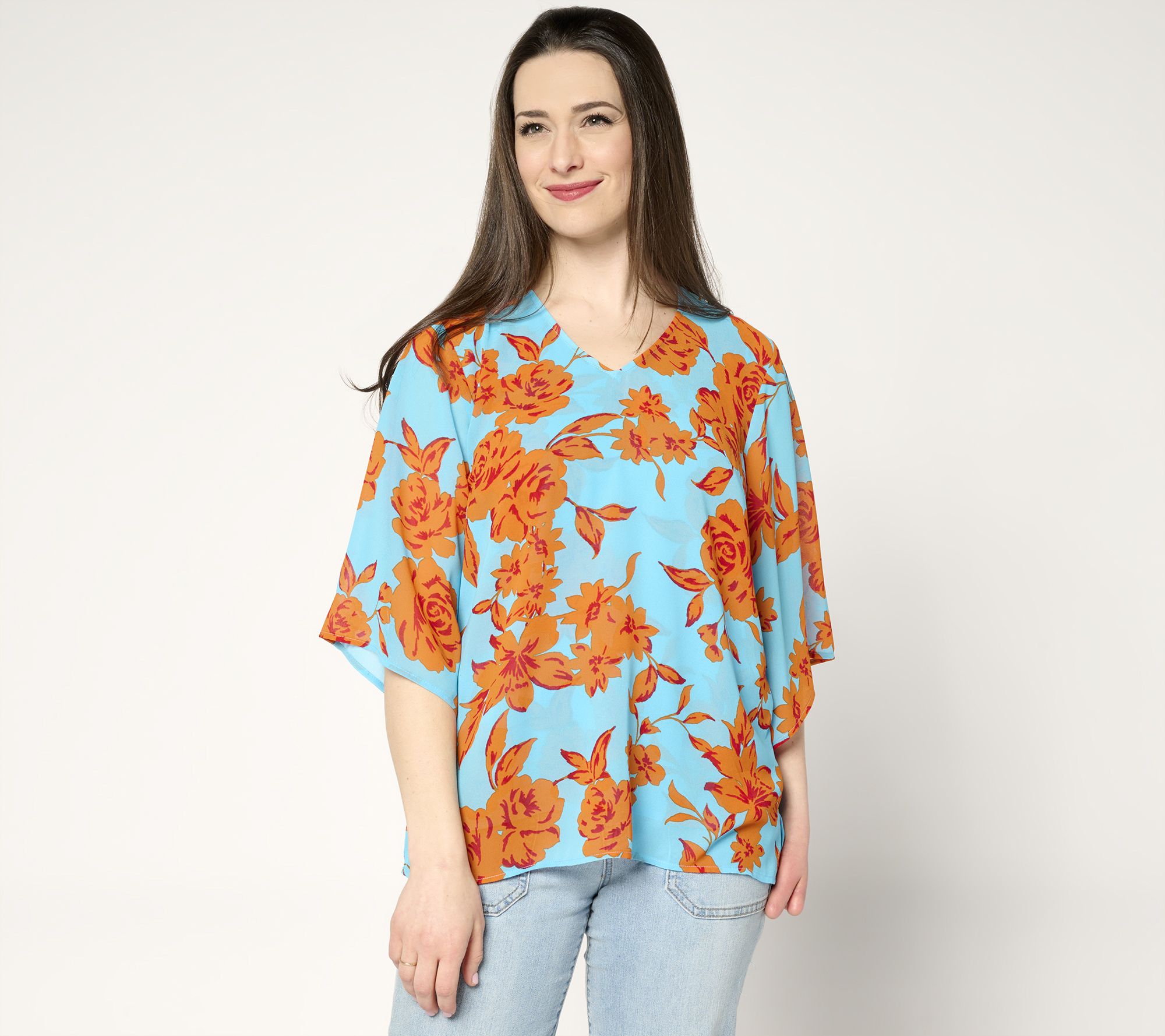 "As Is" Belle by Kim Gravel Double Chiffon Handkerchief Sleeve Blouse