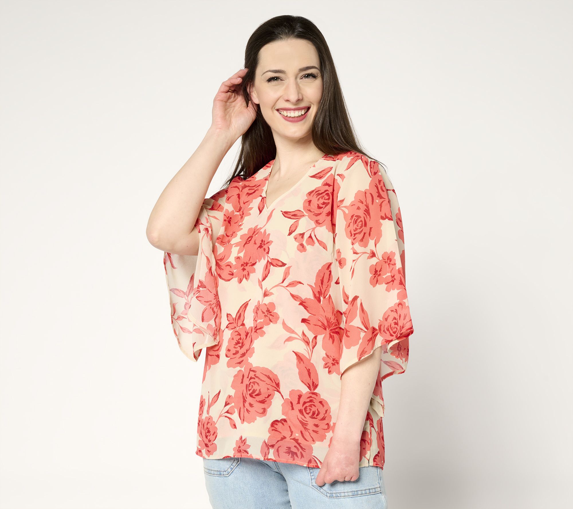 "As Is" Belle by Kim Gravel Double Chiffon Handkerchief Sleeve Blouse