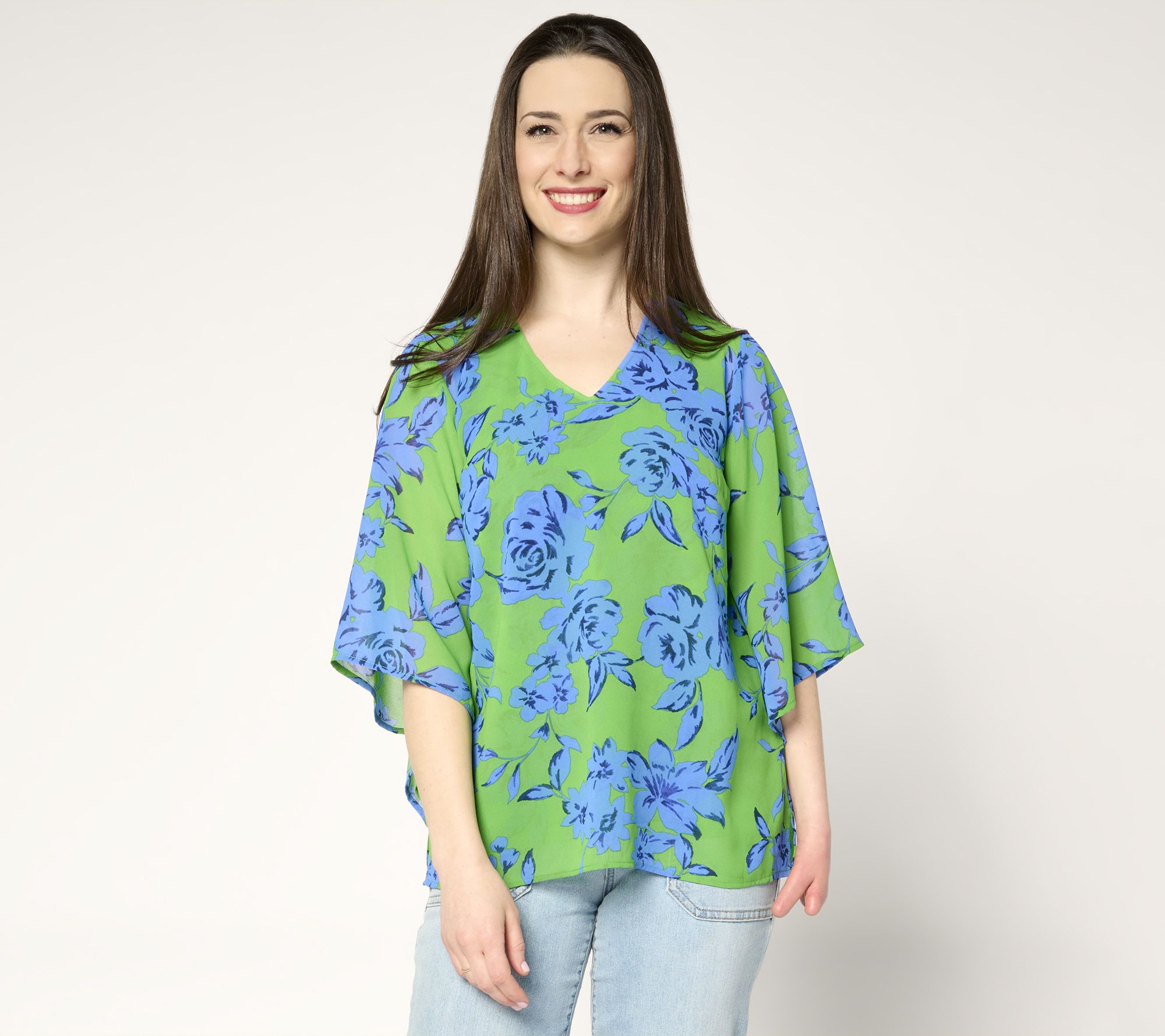 "As Is" Belle by Kim Gravel Double Chiffon Handkerchief Sleeve Blouse