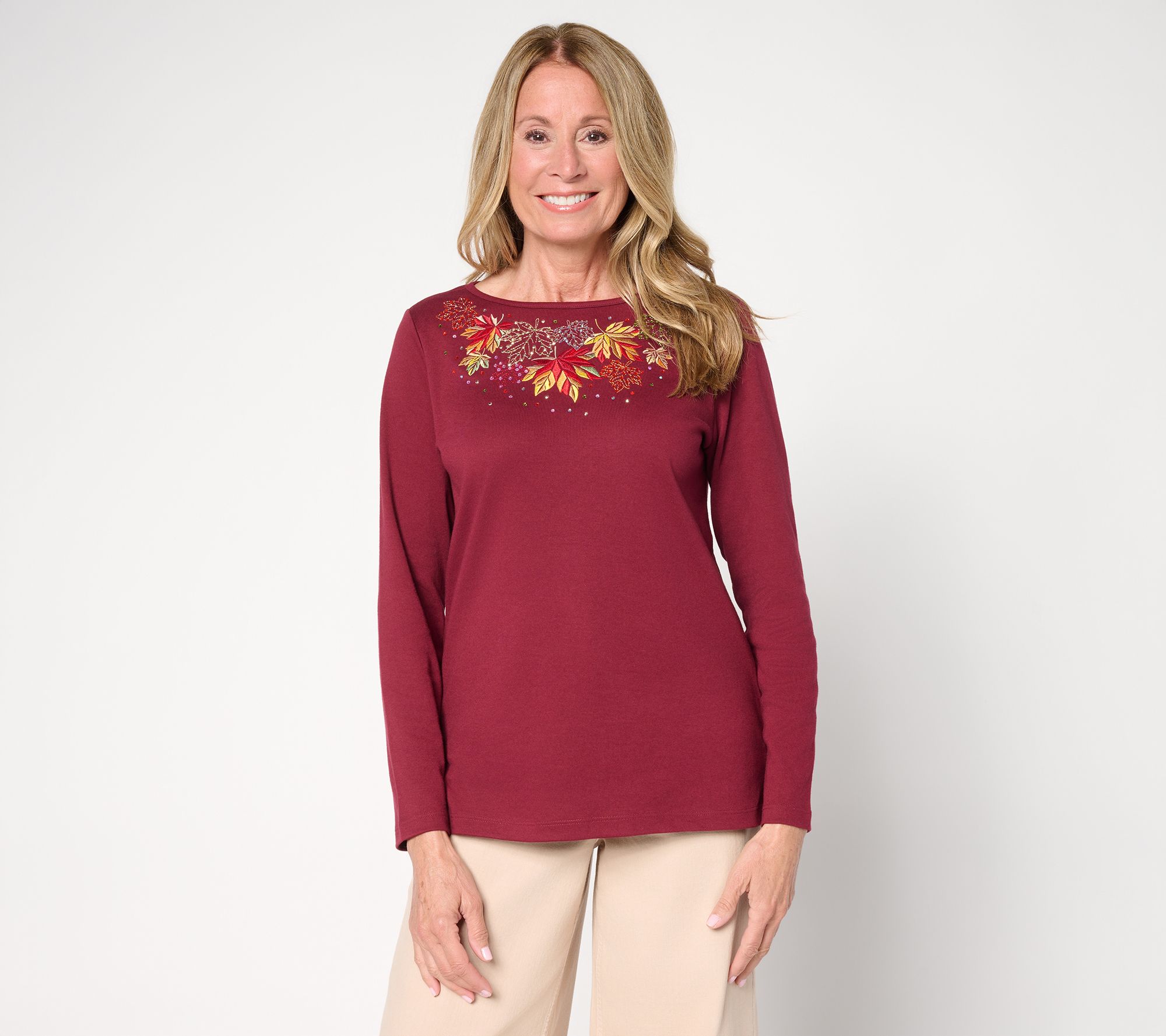 Quacker Factory Shades of Fall Bateau Neck Long Sleeves Top