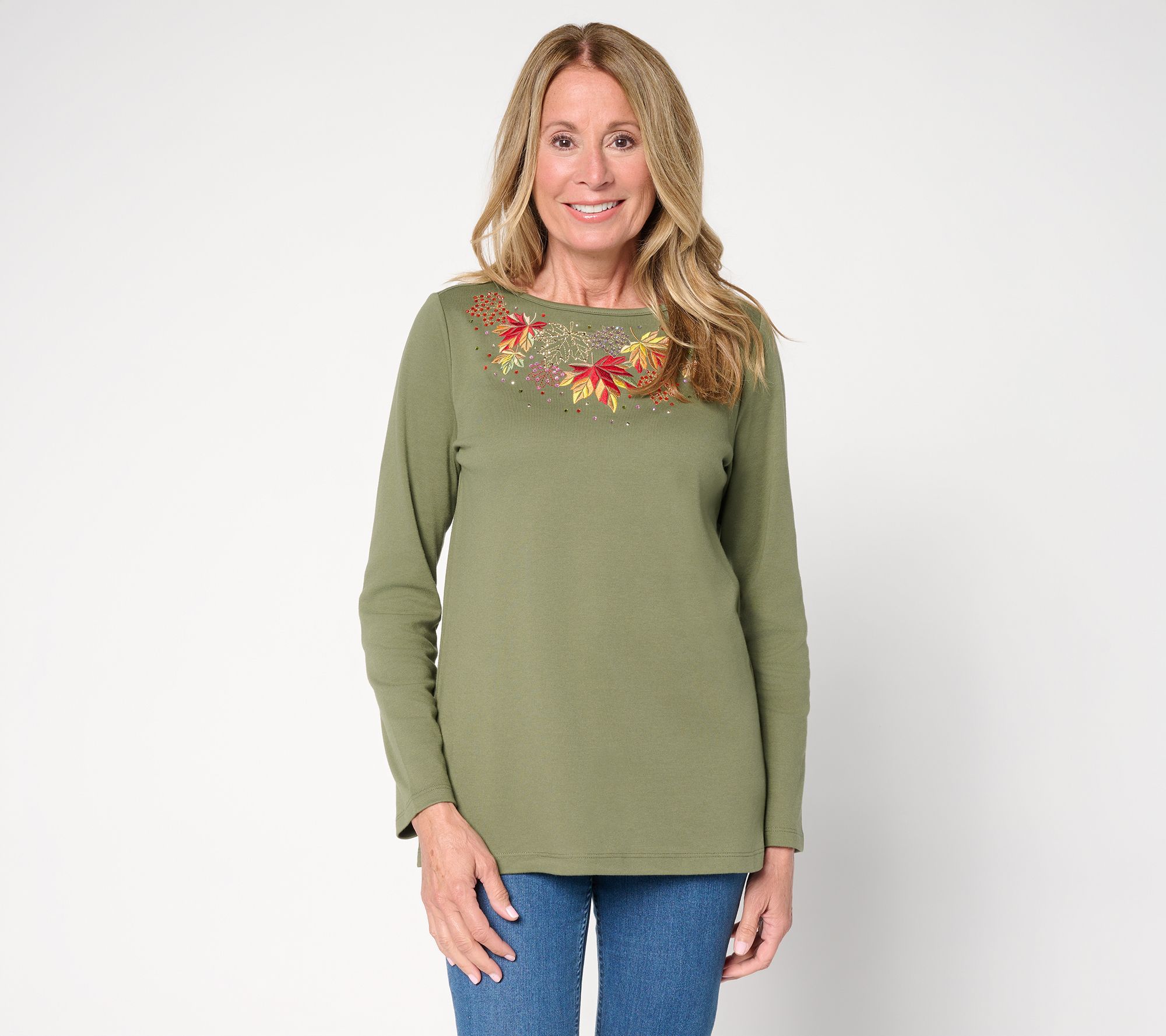 Quacker Factory Shades of Fall Bateau Neck Long Sleeves Top