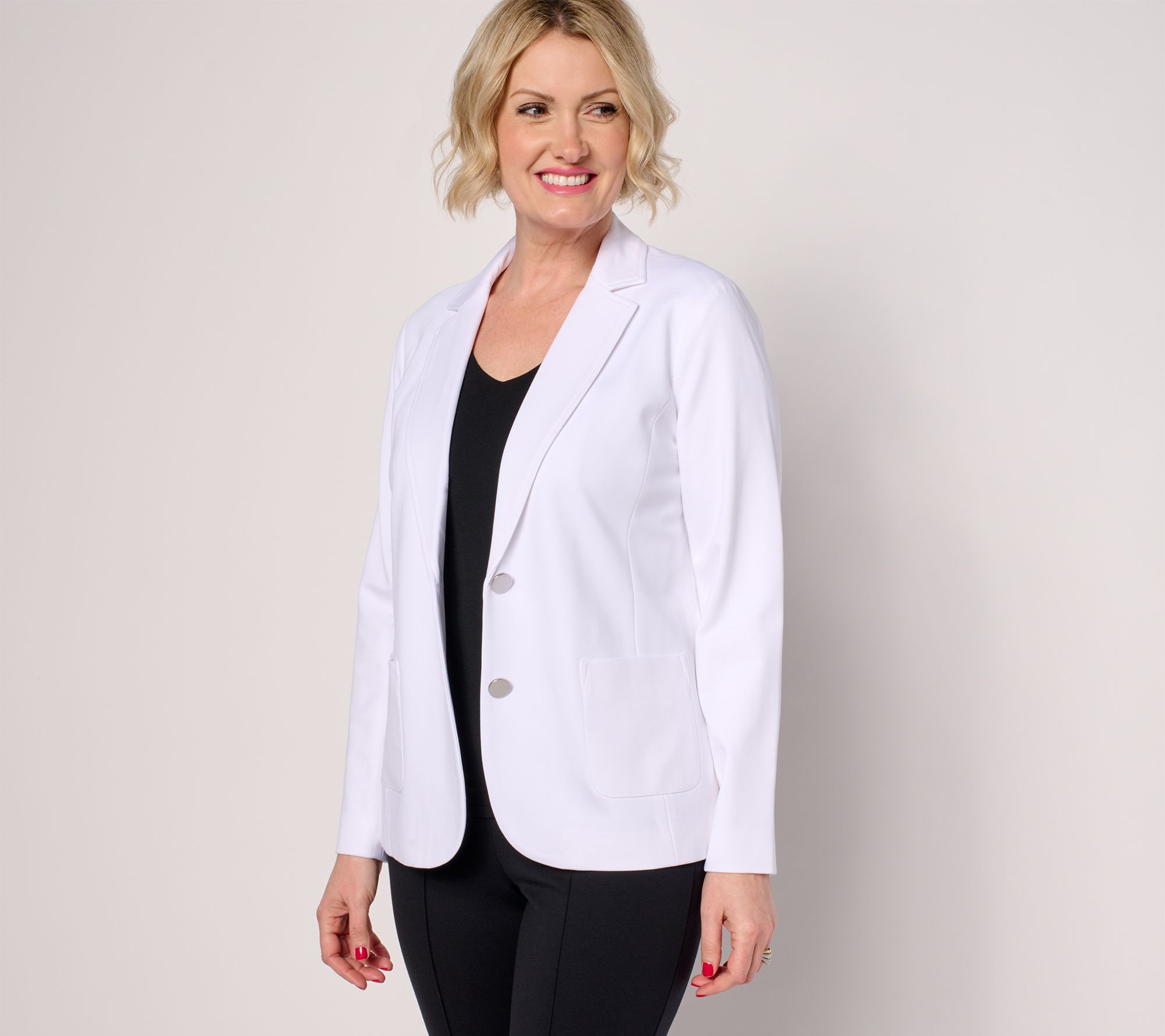 "As Is" Tailored by Susan Graver Regular Sleek Ponte Blazer