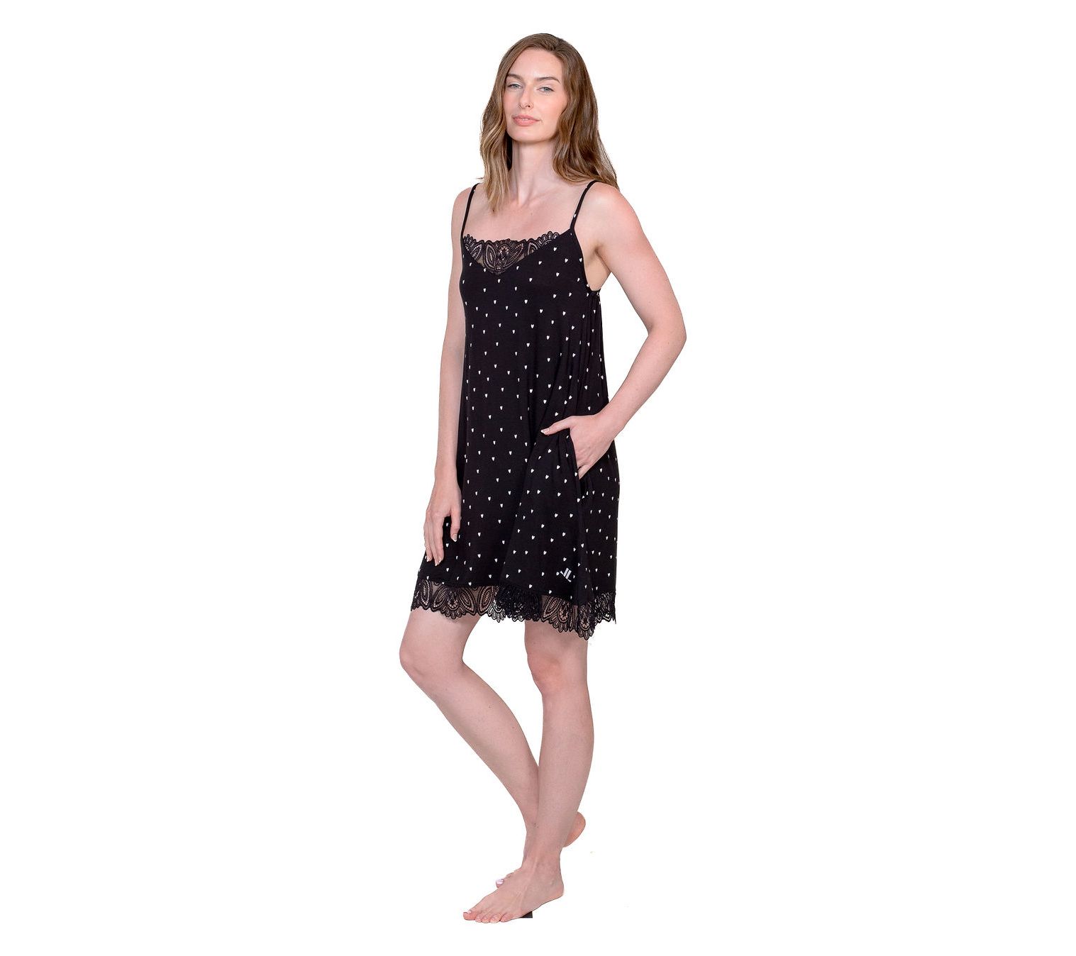 LATTELOVE Chemise Lounge Dress with Lace Trim