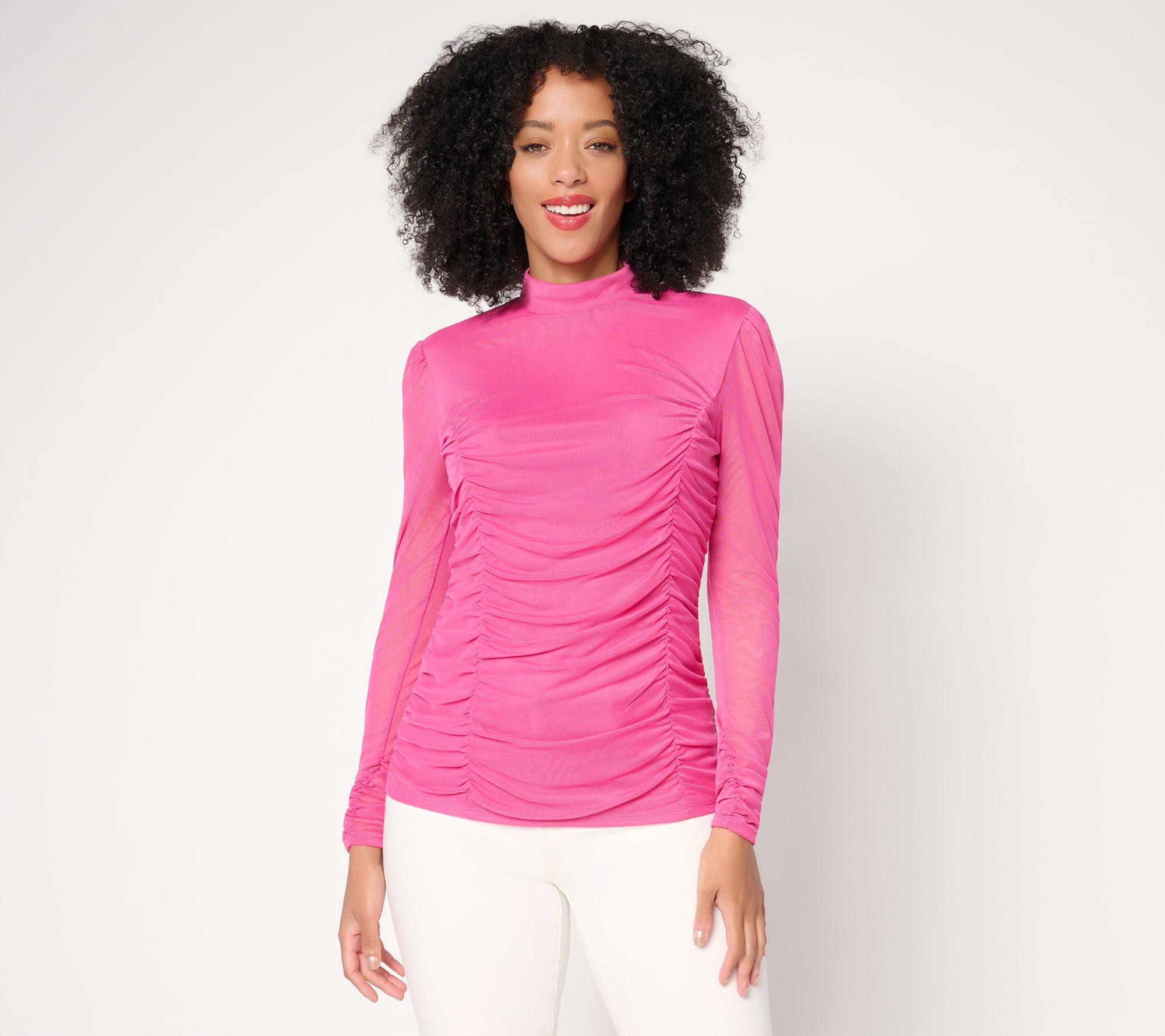  Mally Roncal Illusion Ruched Mock Neck Top