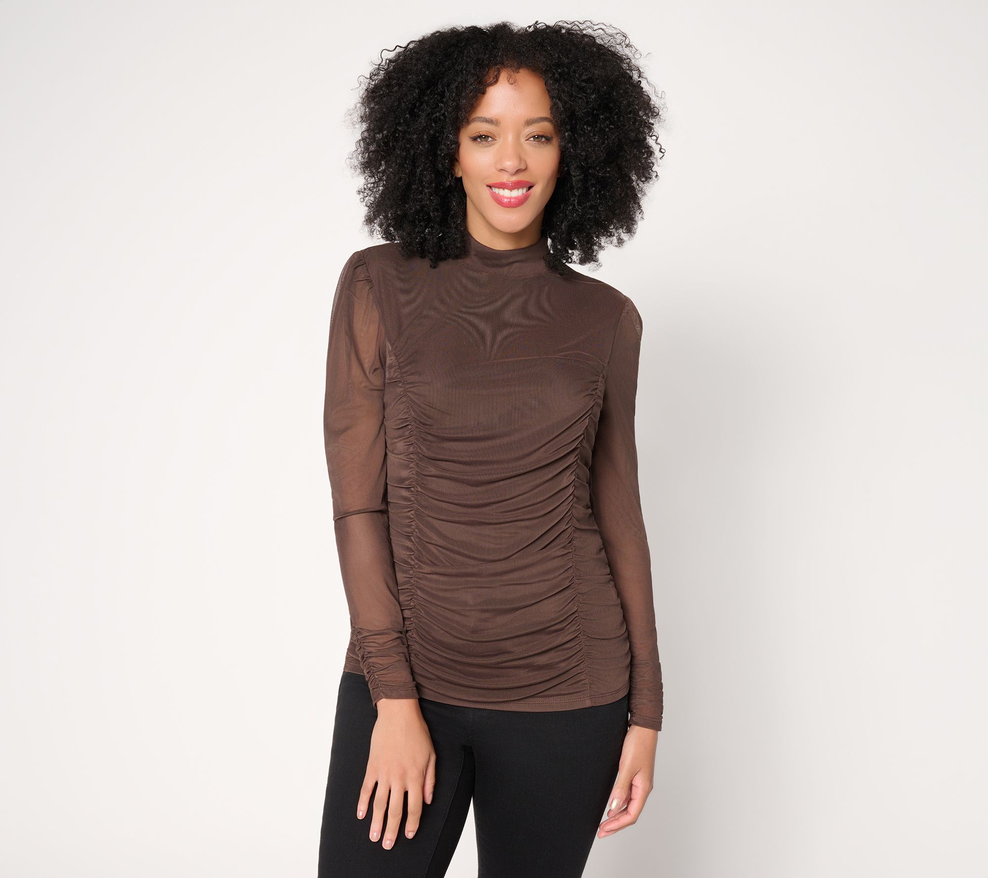 Mally Roncal Illusion Ruched Mock Neck Top