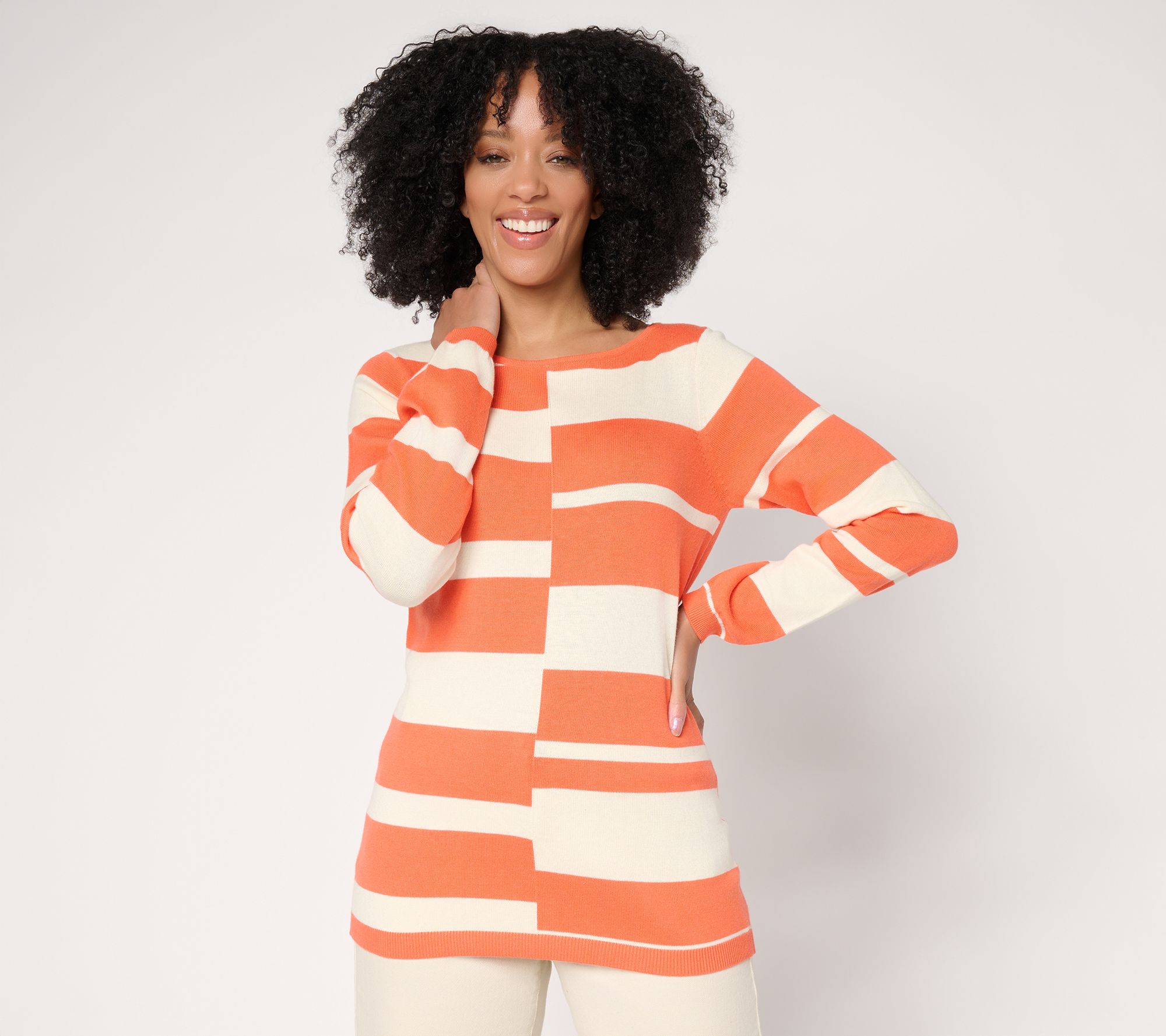  Susan Graver Mixed Stripe Intarsia Sweater