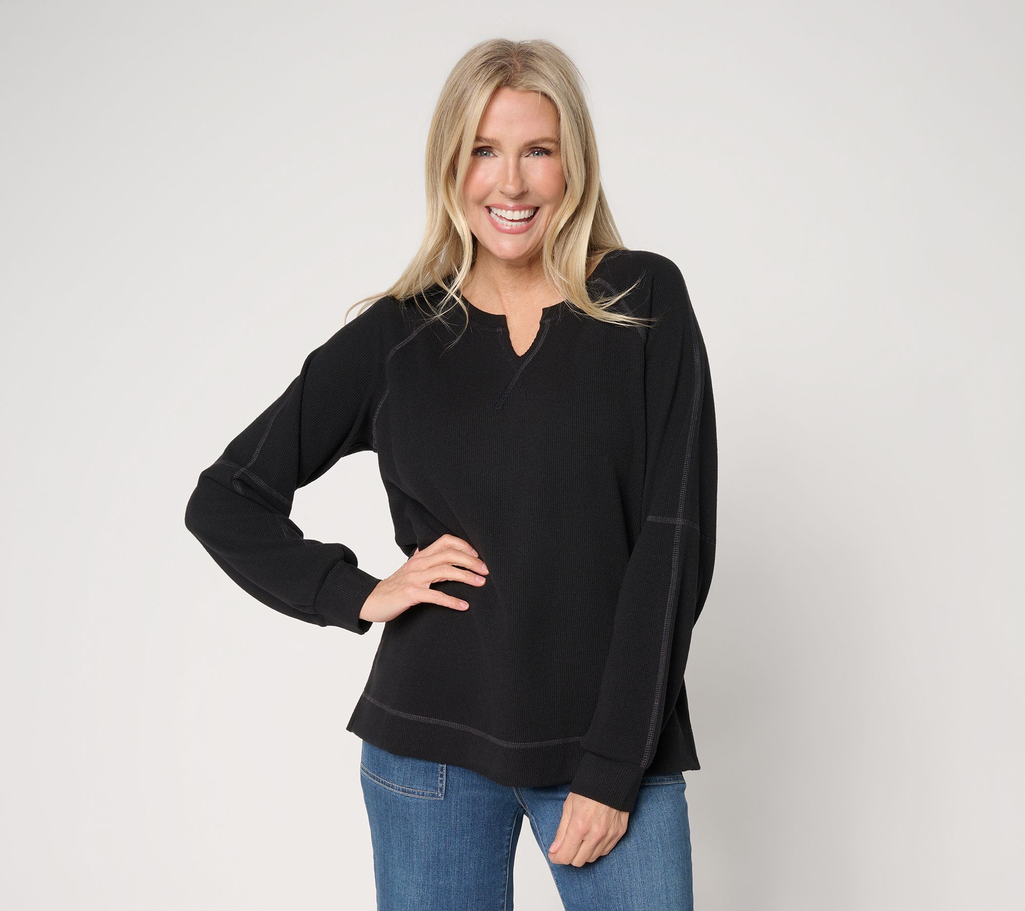 Belle by Kim Gravel Delicious Waffle Split Neck Top