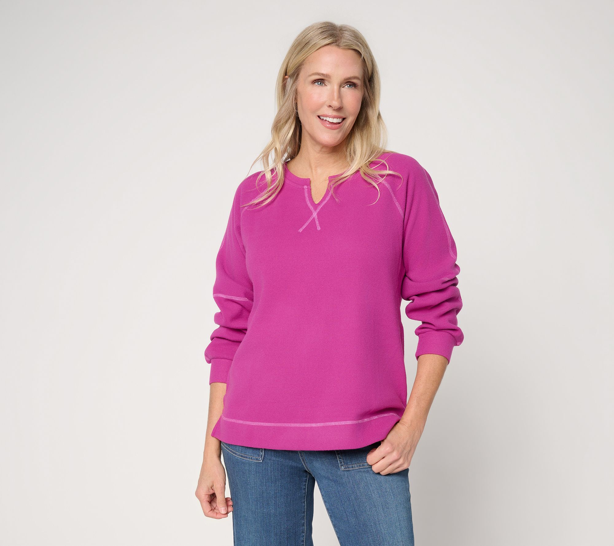 Belle by Kim Gravel Delicious Waffle Split Neck Top