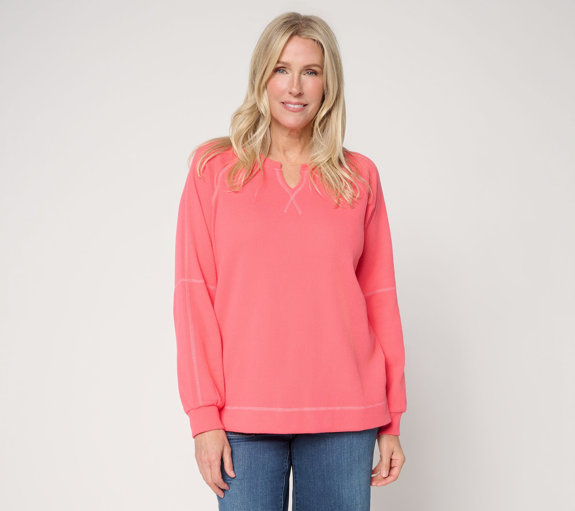 Belle by Kim Gravel Delicious Waffle Split Neck Top