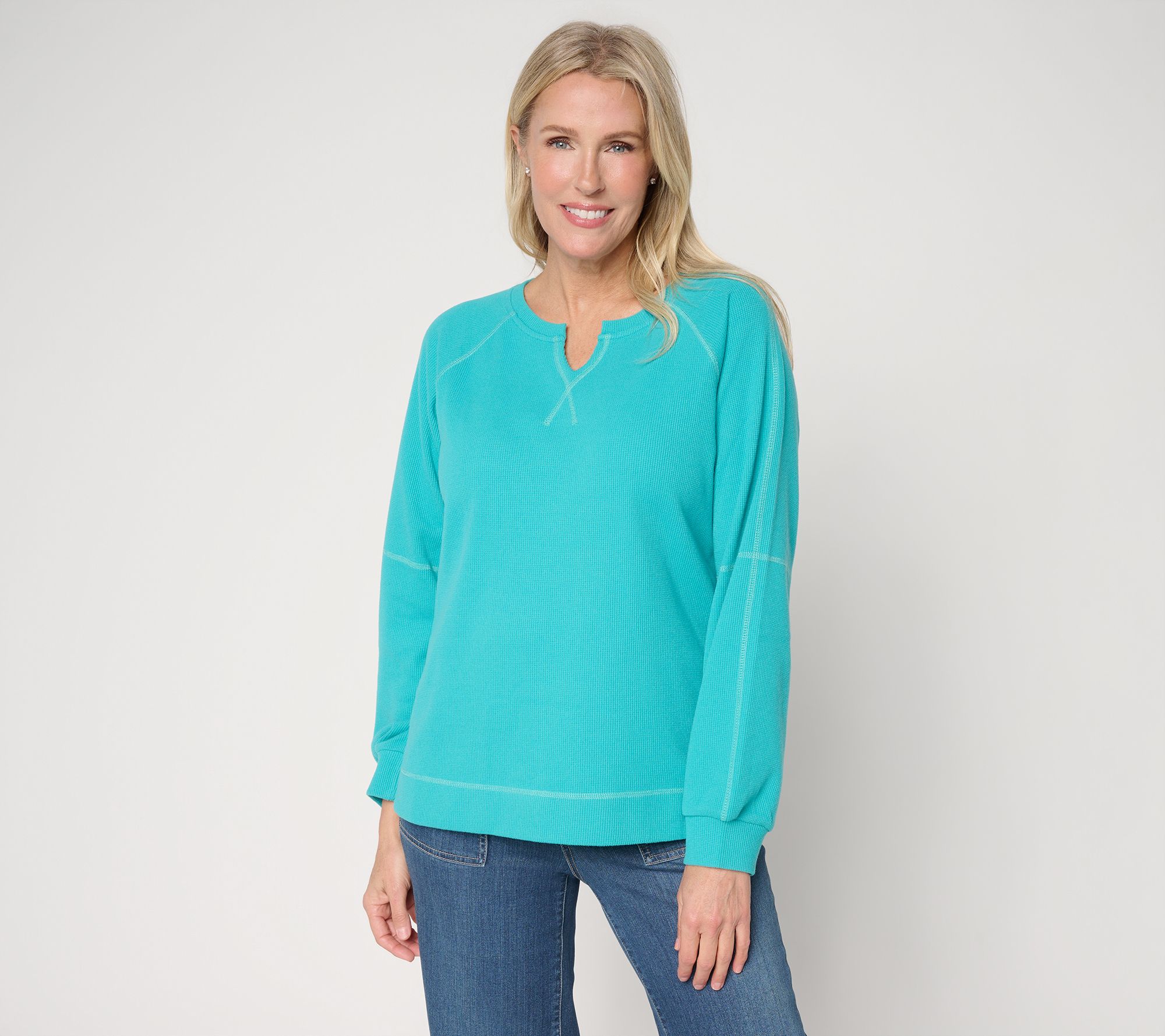 Belle by Kim Gravel Delicious Waffle Split Neck Top