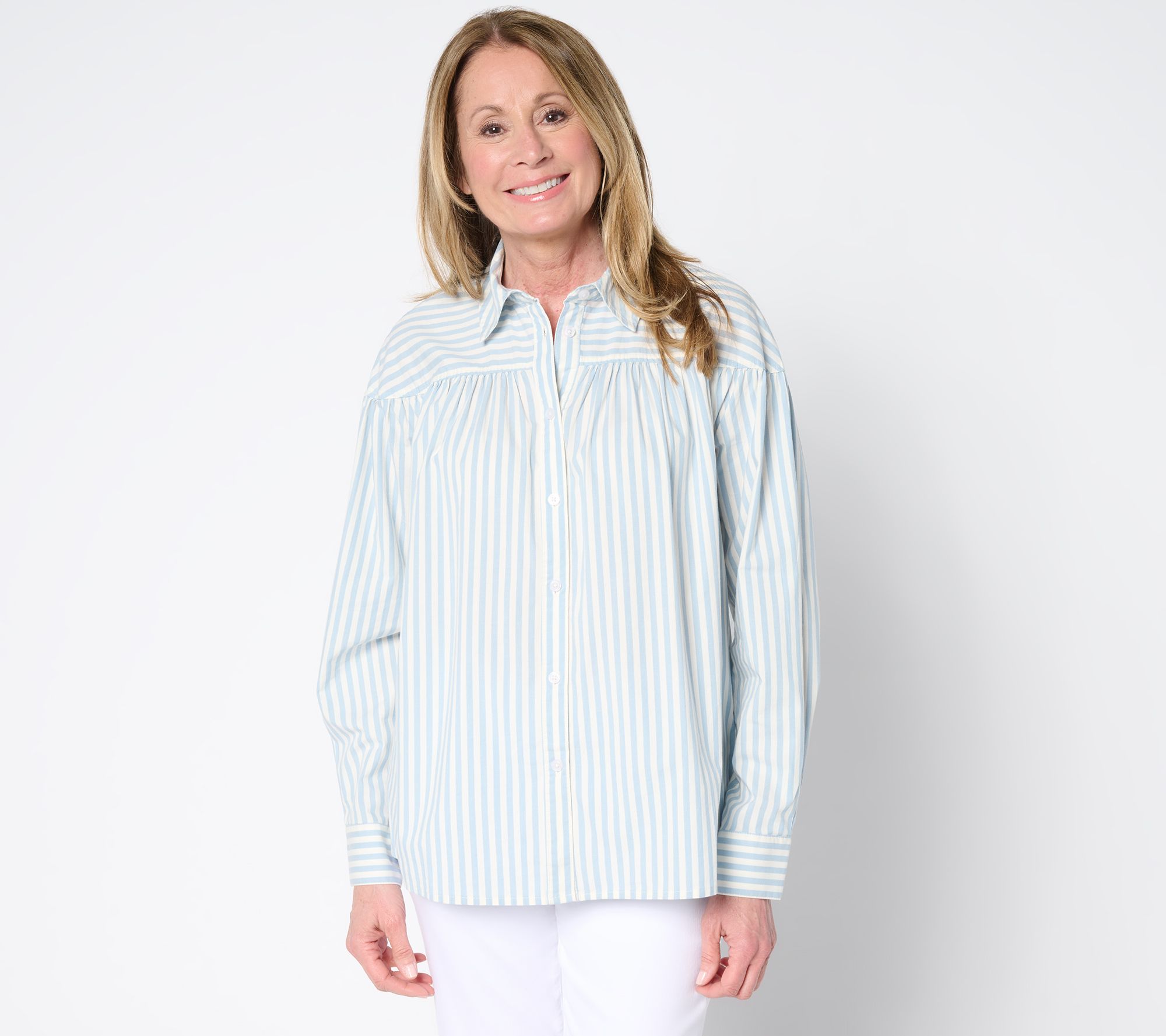 "As Is" Martha Stewart Signature Shirred Woven Button Top