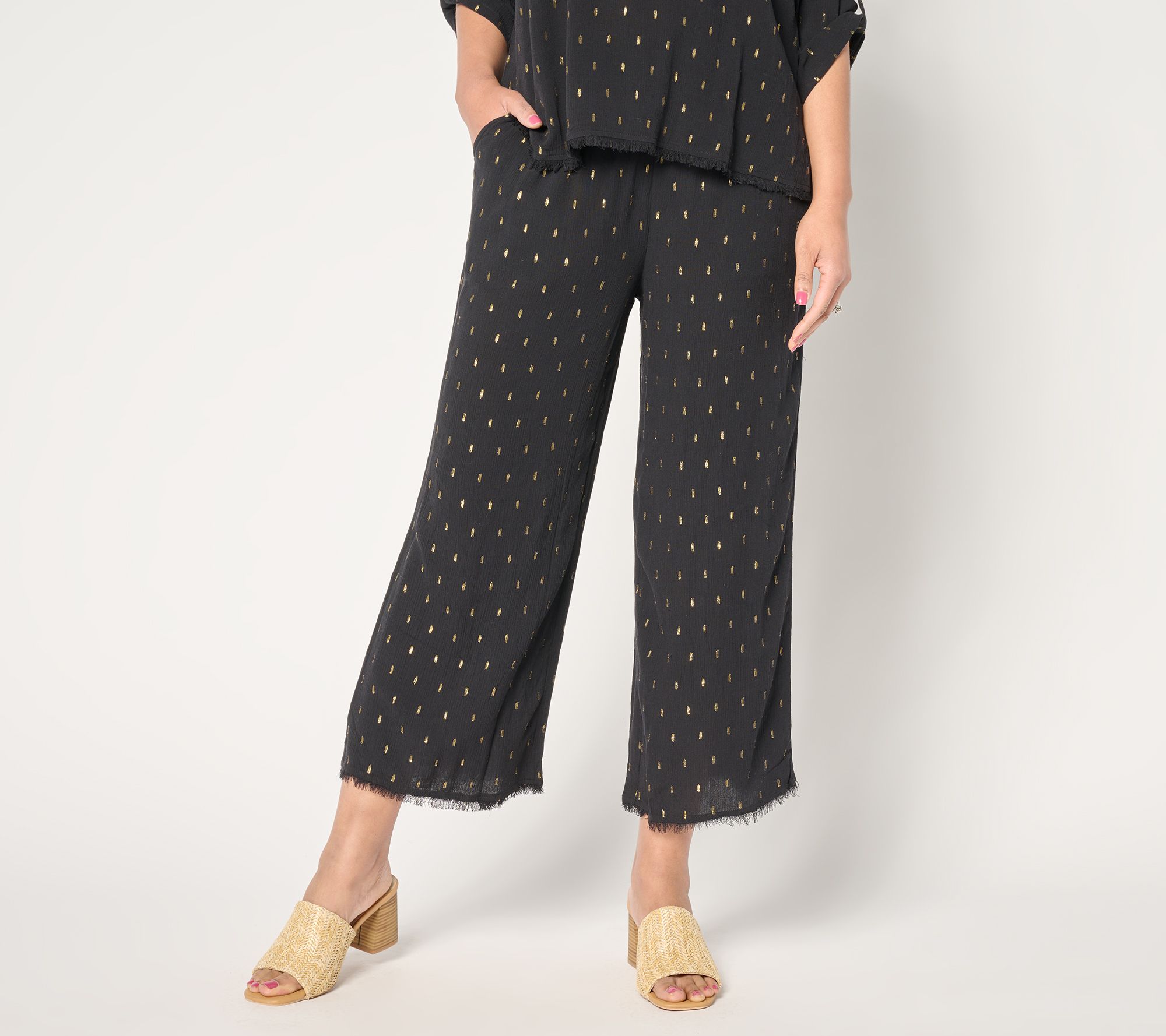 "As Is" Susan Graver Soleil Reg Lurex Clip Dot Wide Leg Crop Pant