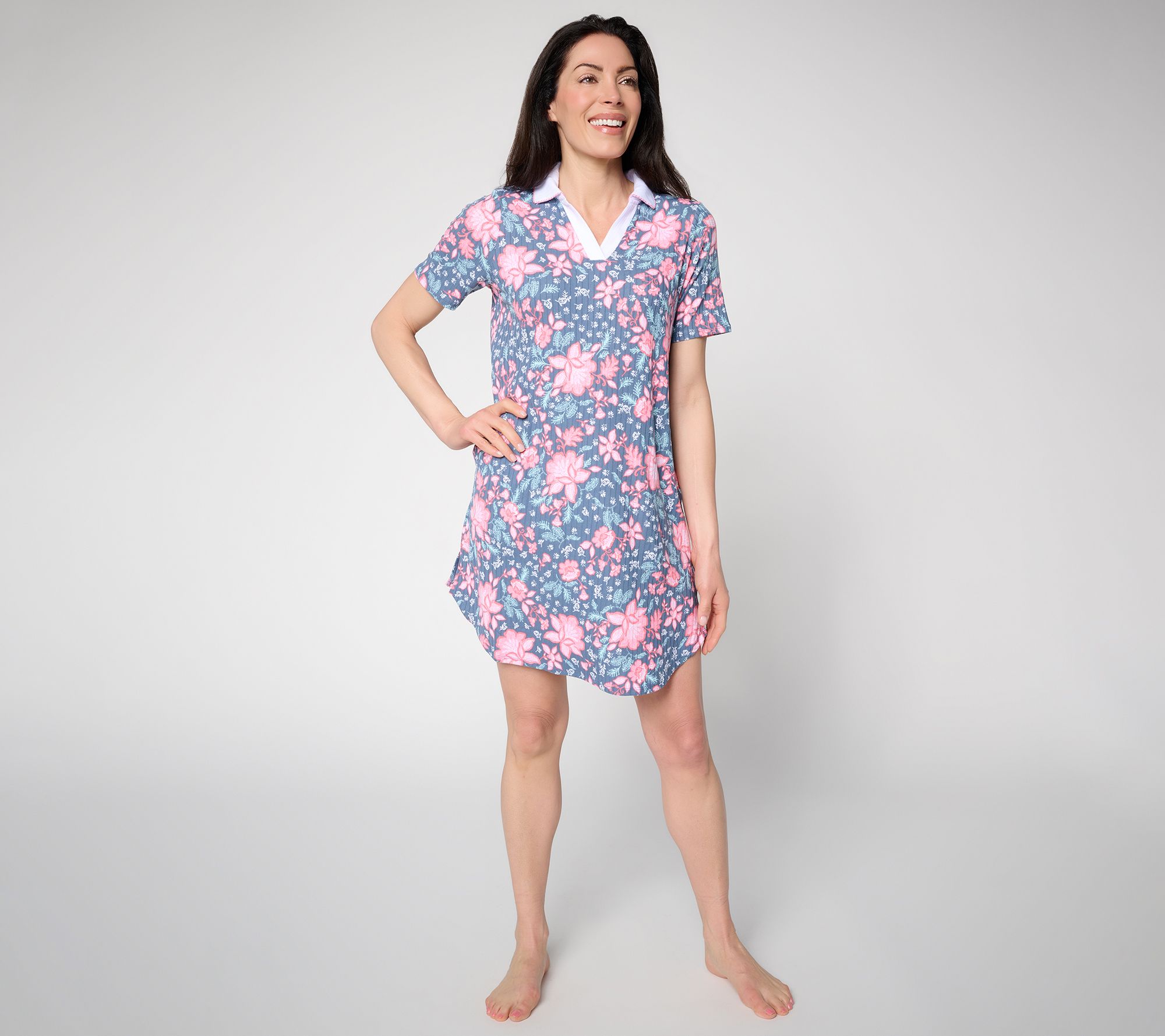 Cuddl Duds Wide Knit Rib Sleepgown with Picot Edges