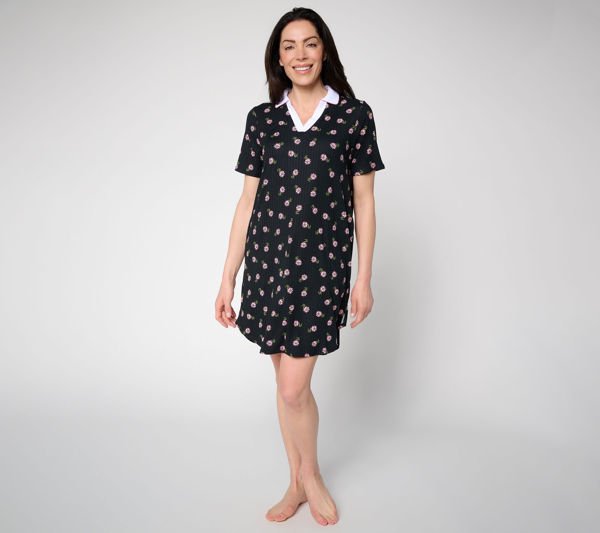 Cuddl Duds Wide Knit Rib Sleepgown with Picot Edges