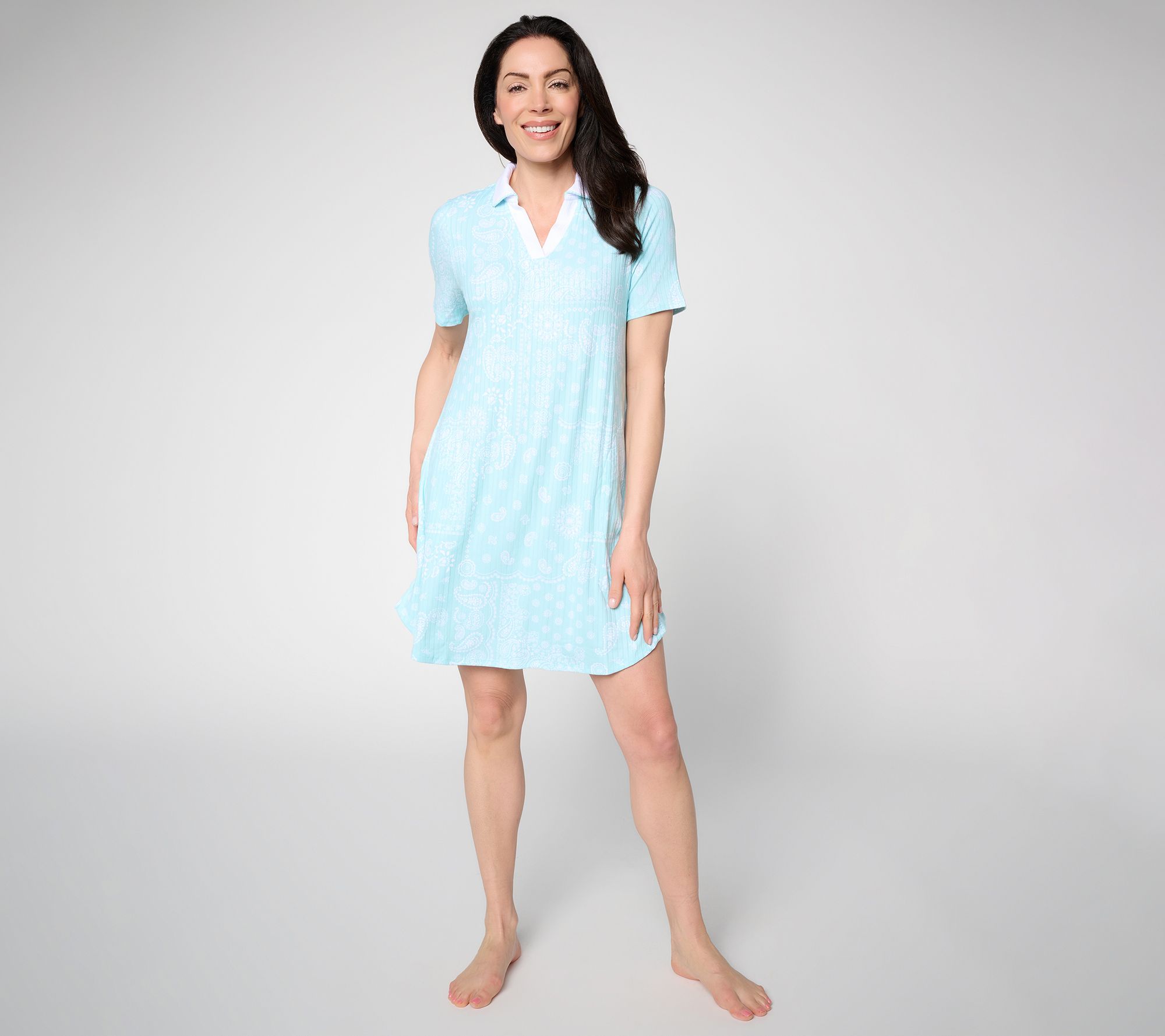 Cuddl Duds Wide Knit Rib Sleepgown with Picot Edges