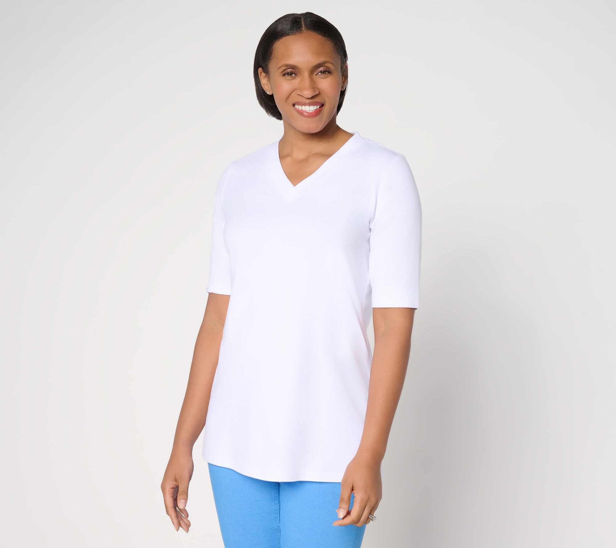 Denim & Co. Essentials Petite So Soft Jersey V-Neck Tunic