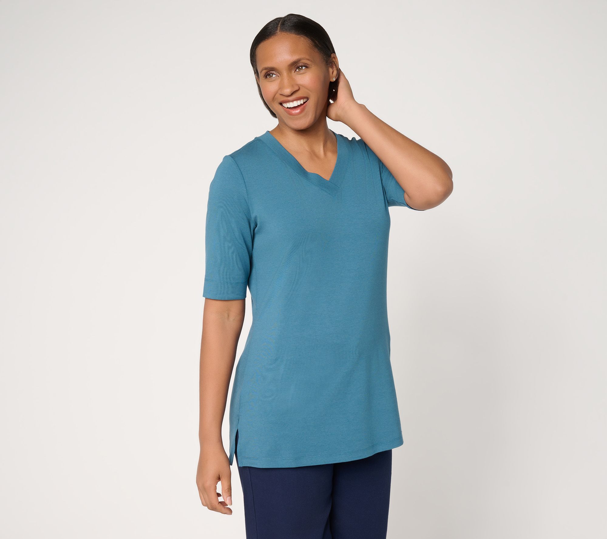 Denim & Co. Essentials Petite So Soft Jersey V-Neck Tunic