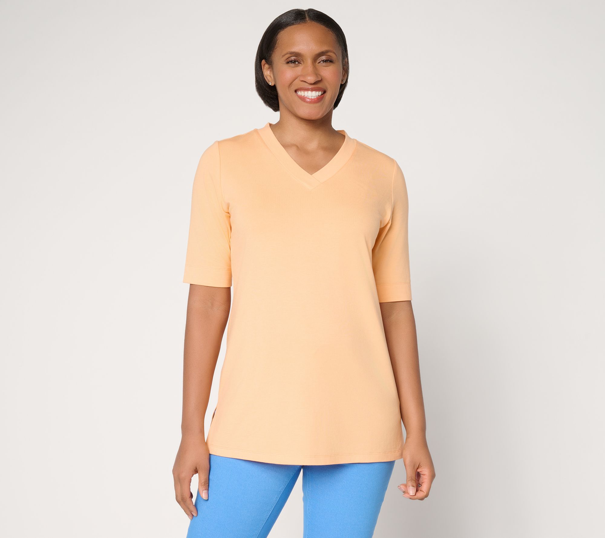 Denim & Co. Essentials Petite So Soft Jersey V-Neck Tunic