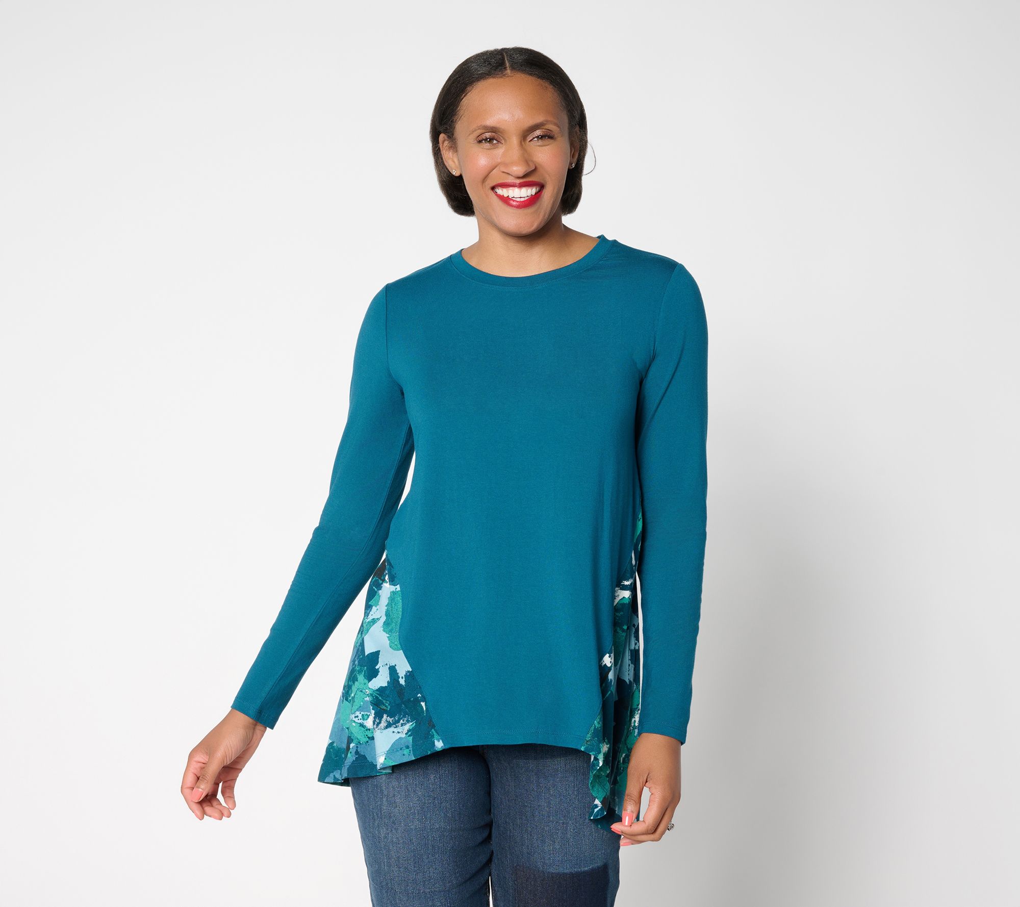 "As Is" LOGO by Lori Goldstein Rayon 230 Top with Printed Peplum