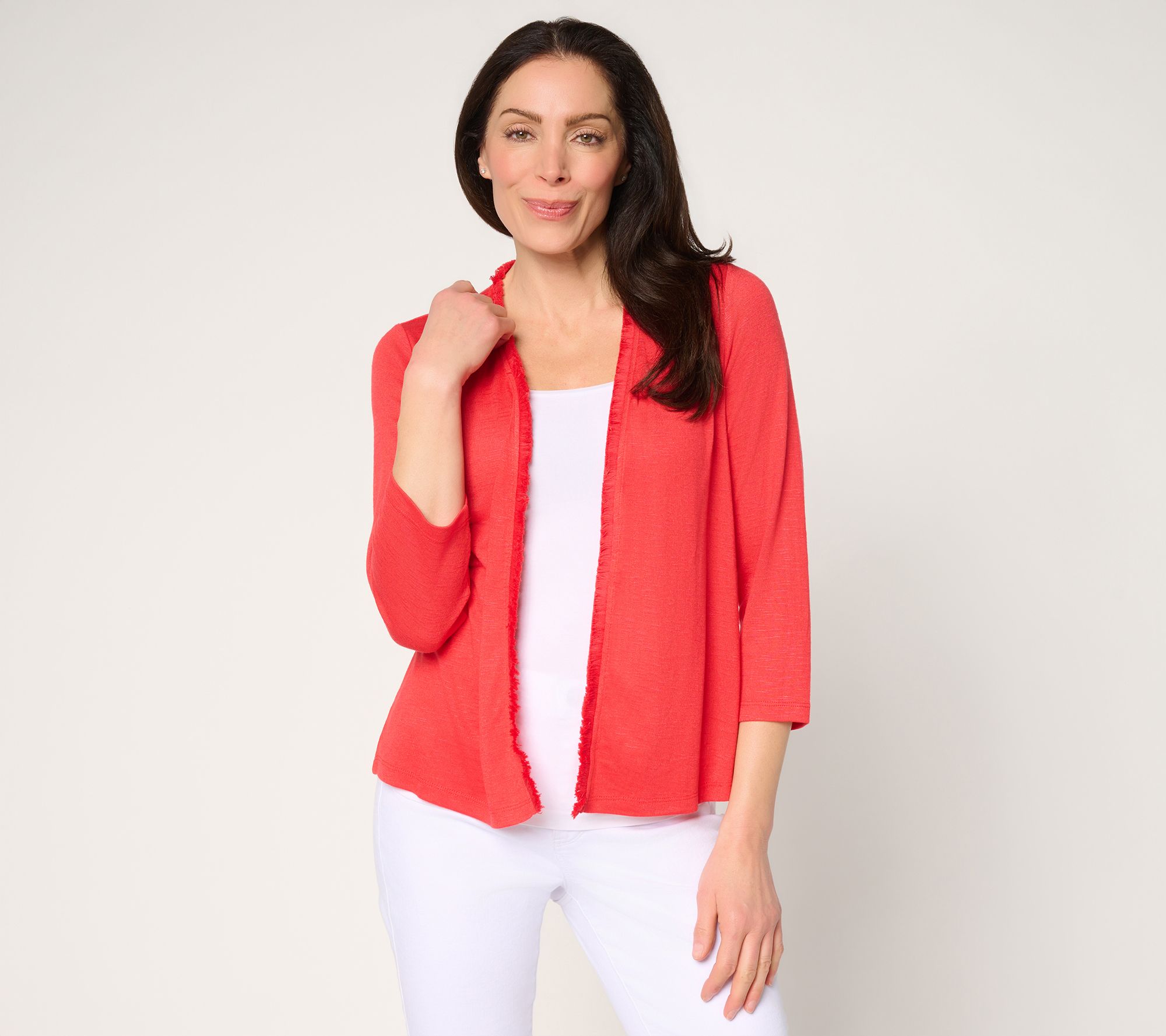  Susan Graver Cotton Slub Knit 3/4 Sleeve Shrug