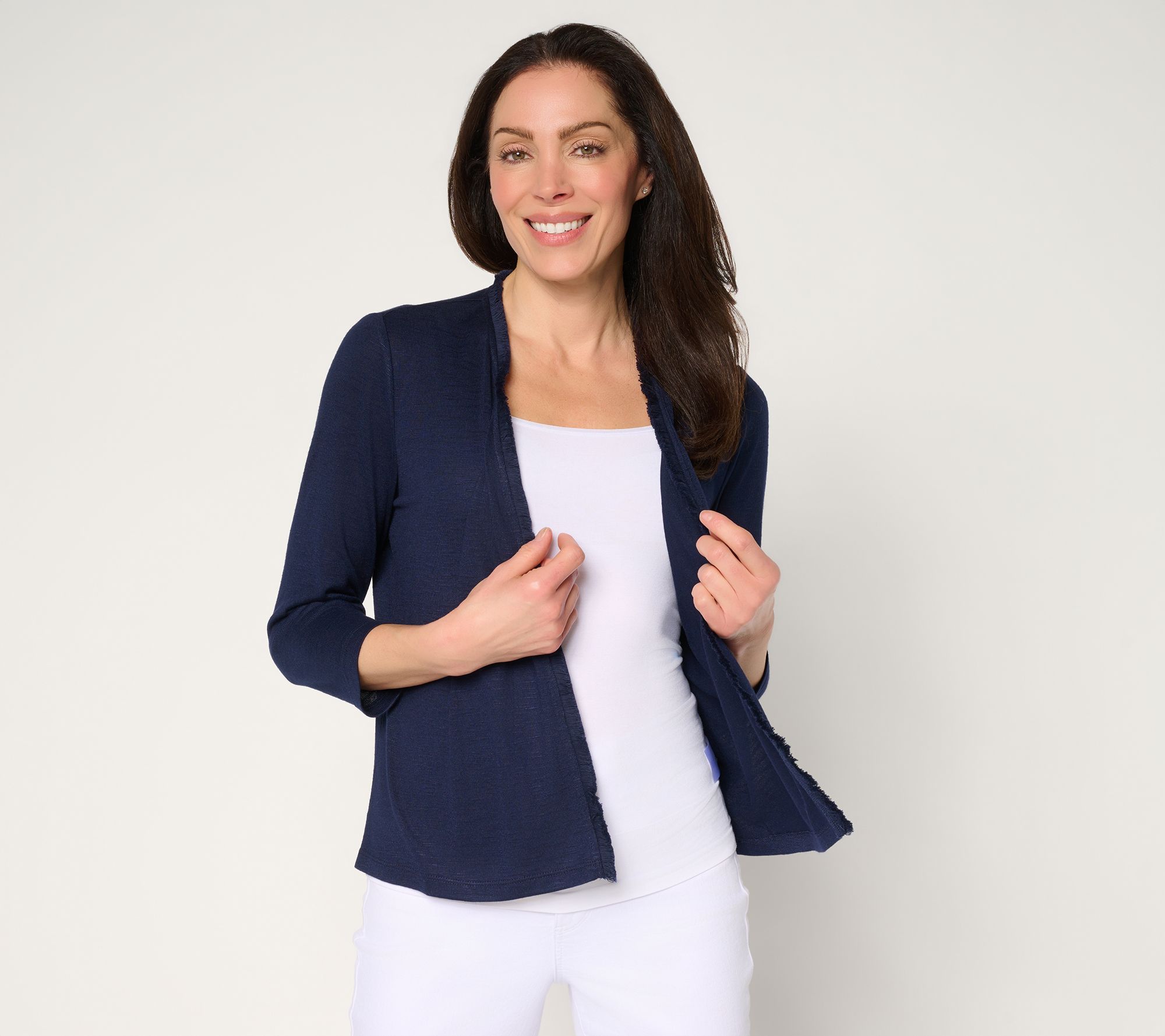 Susan Graver Cotton Slub Knit 3/4 Sleeve Shrug