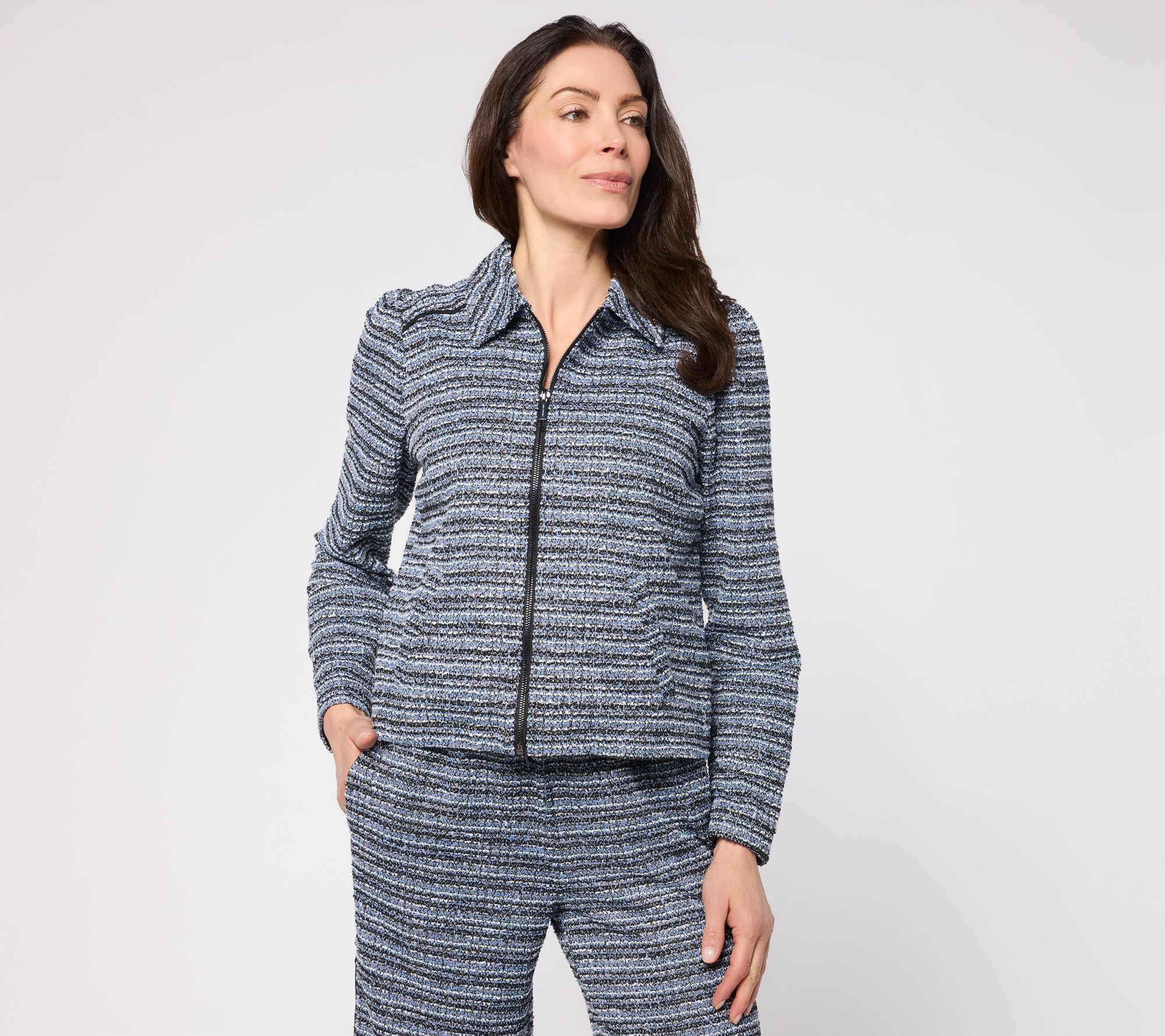 RM Studio x Rebecca Minkoff Knit Tweed Zip Front Jacket