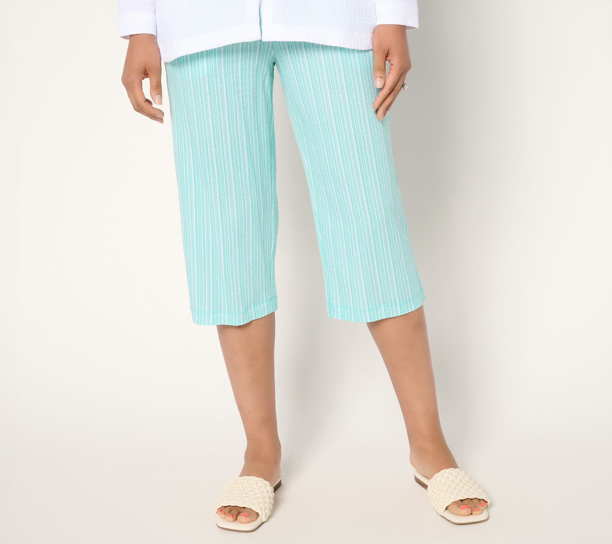 "As Is" Belle Beach by Kim Gravel Reg Cabana Knit Striped Capri
