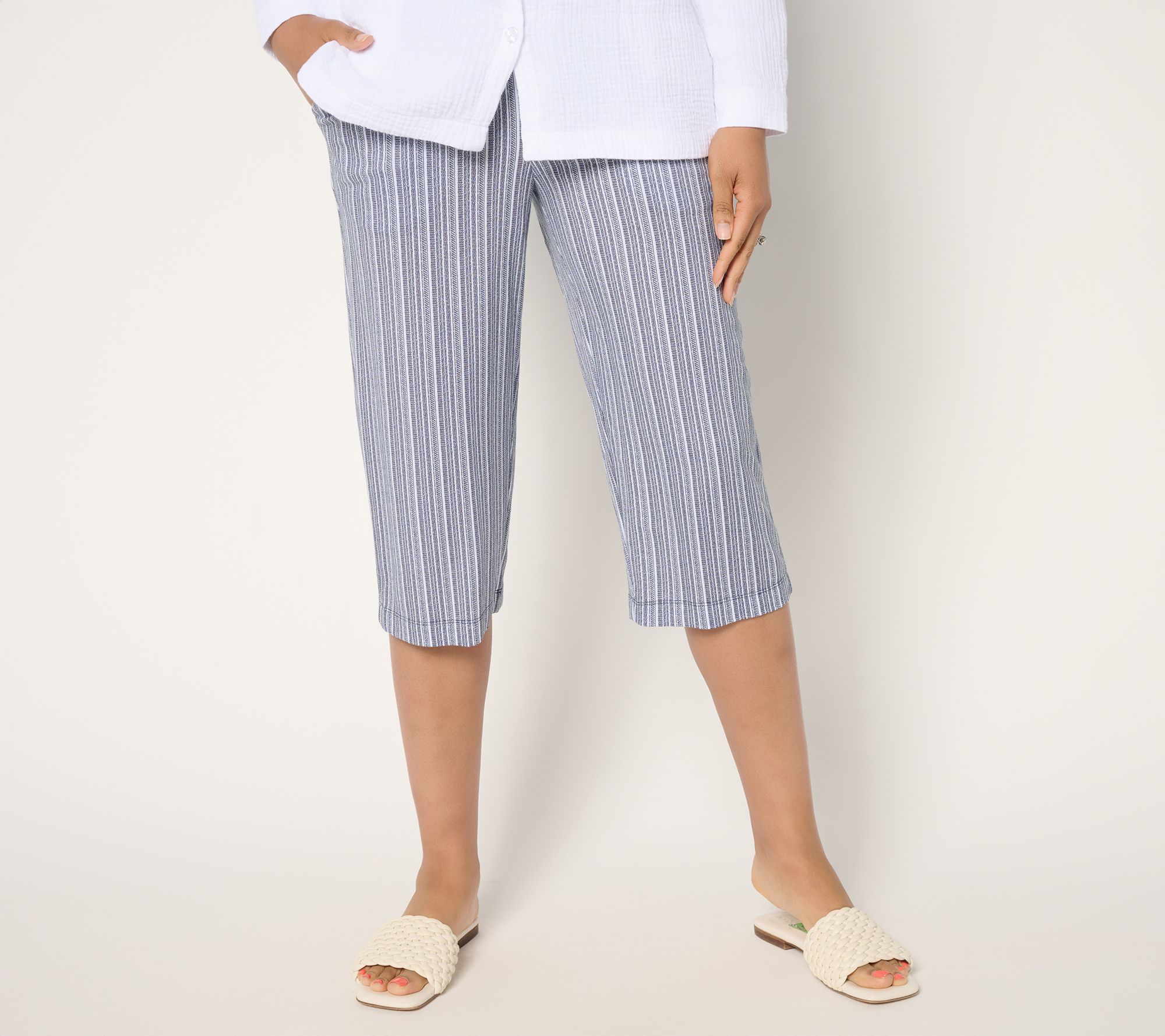 "As Is" Belle Beach by Kim Gravel Reg Cabana Knit Striped Capri