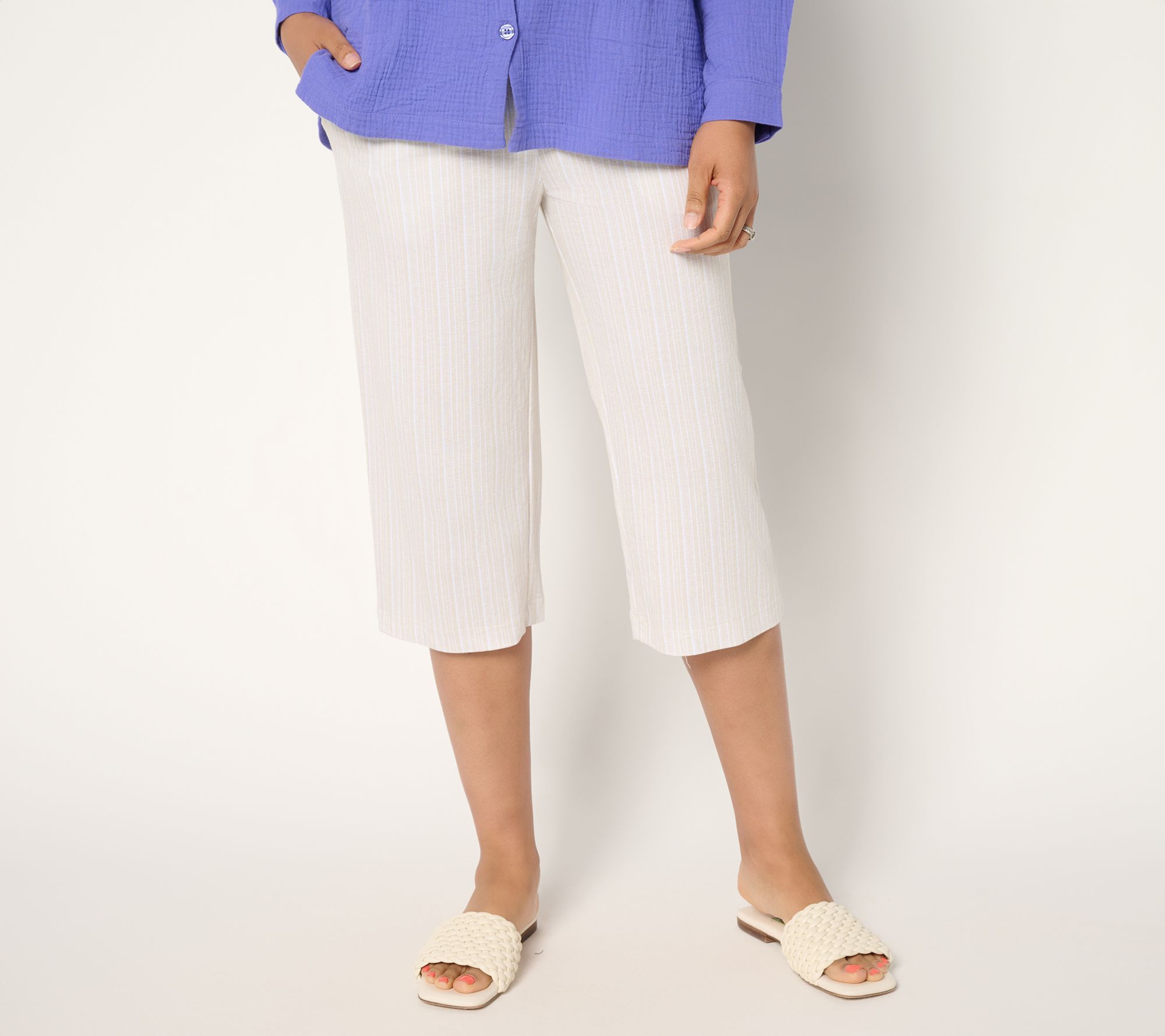 "As Is" Belle Beach by Kim Gravel Reg Cabana Knit Striped Capri