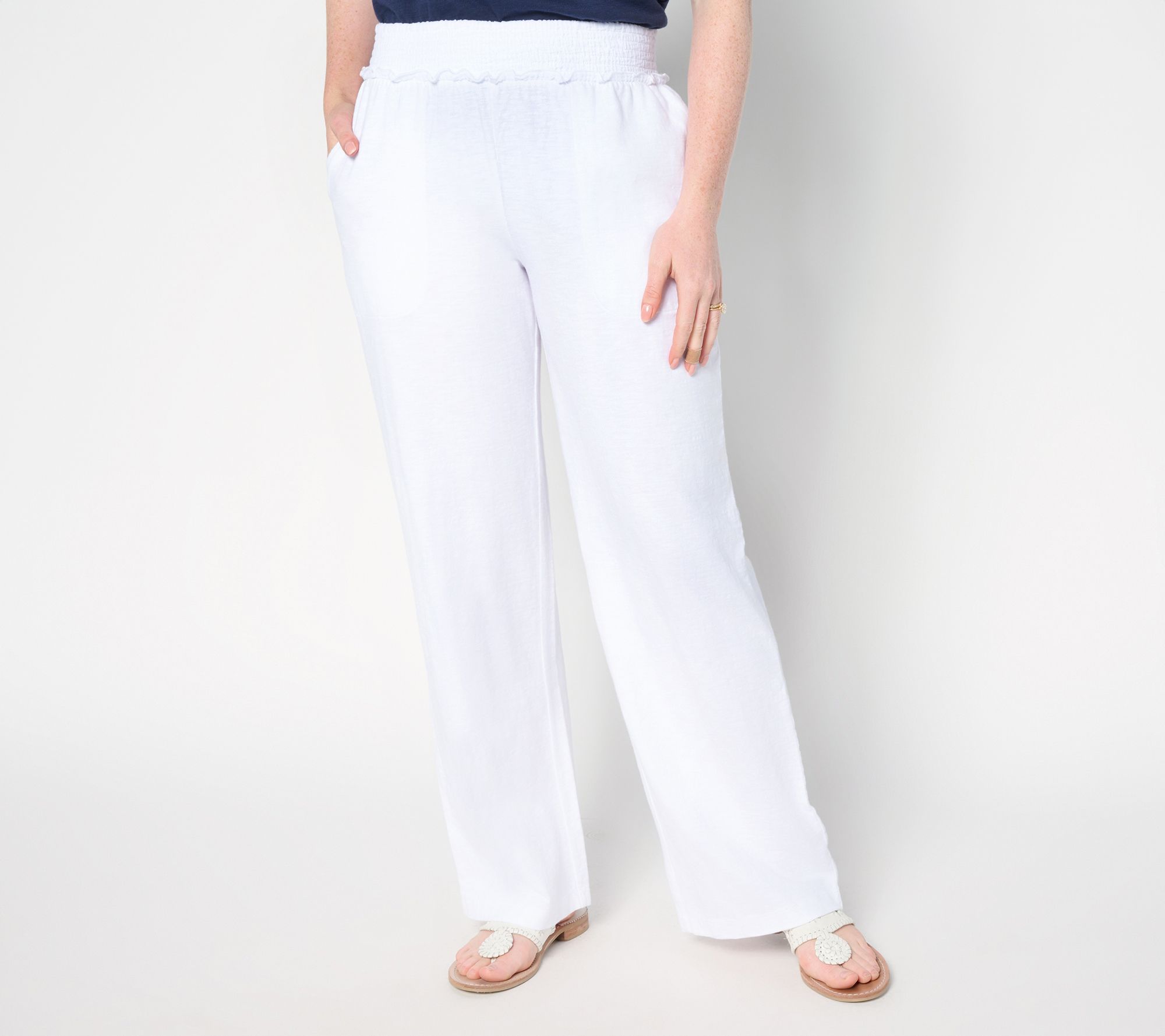 "As Is" AnyBody Petite Slub Jersey and Gauze Mixed Wide Leg Pants