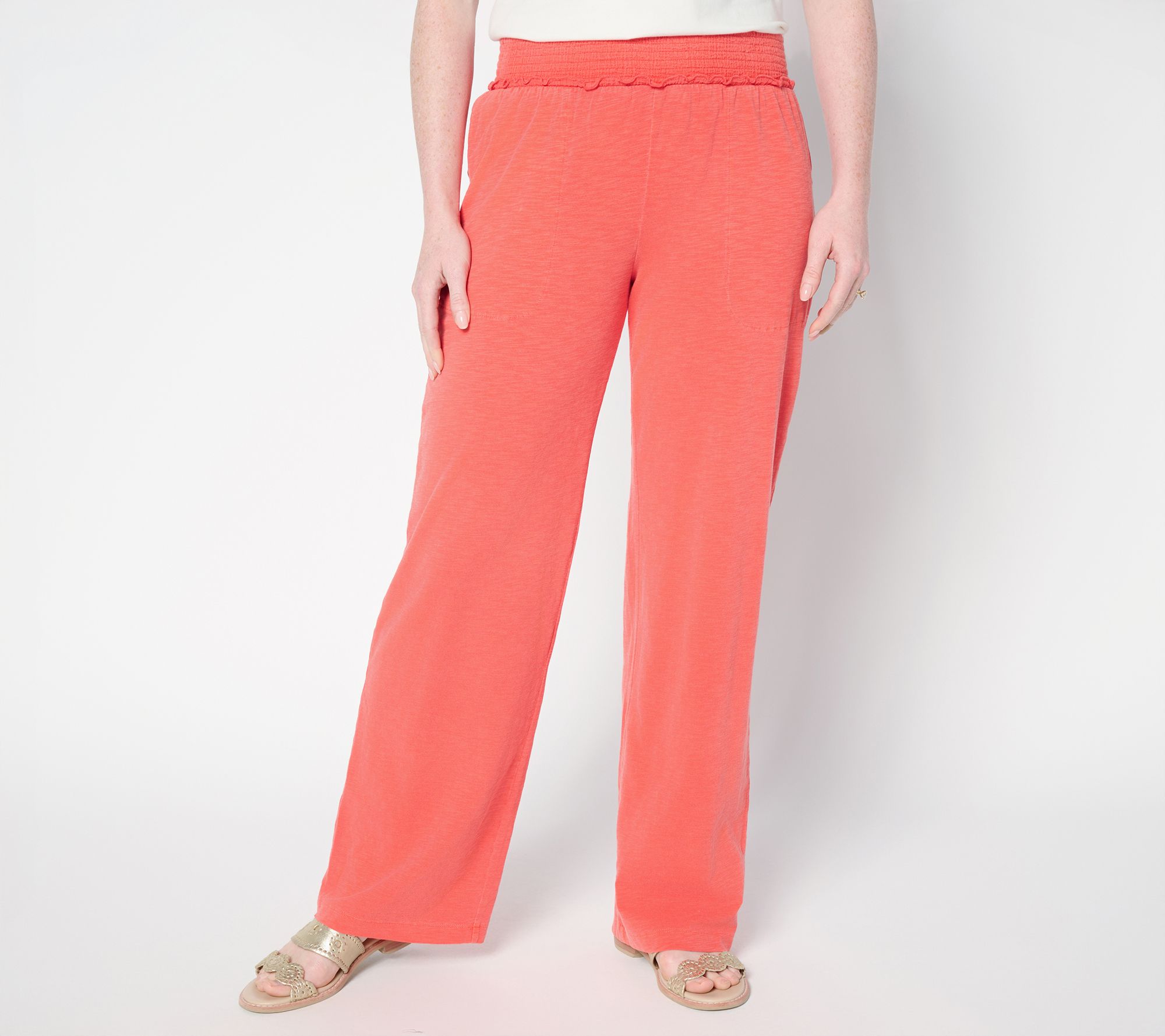 "As Is" AnyBody Petite Slub Jersey and Gauze Mixed Wide Leg Pants