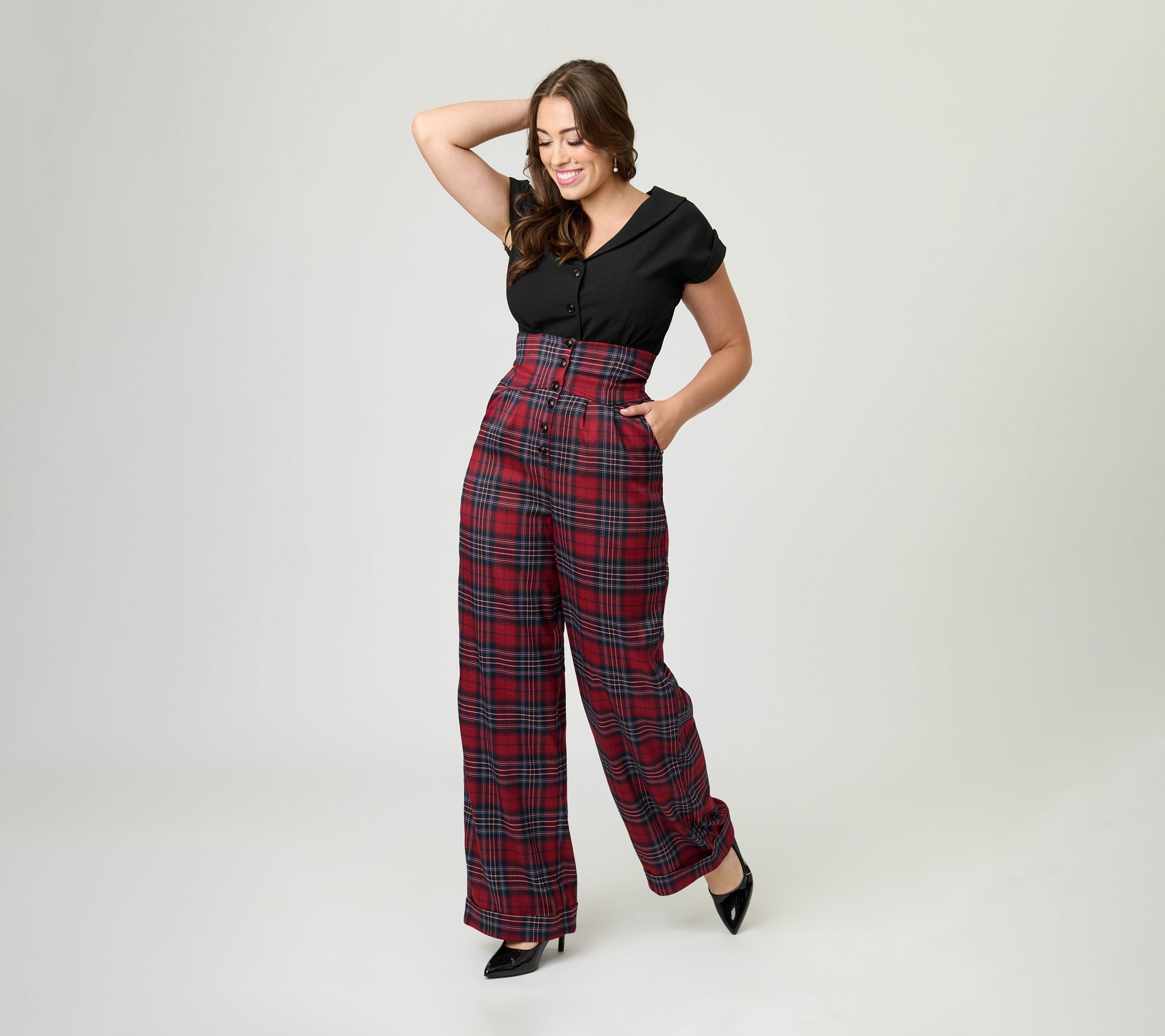 Unique Vintage Red Plaid High Waist Trousers