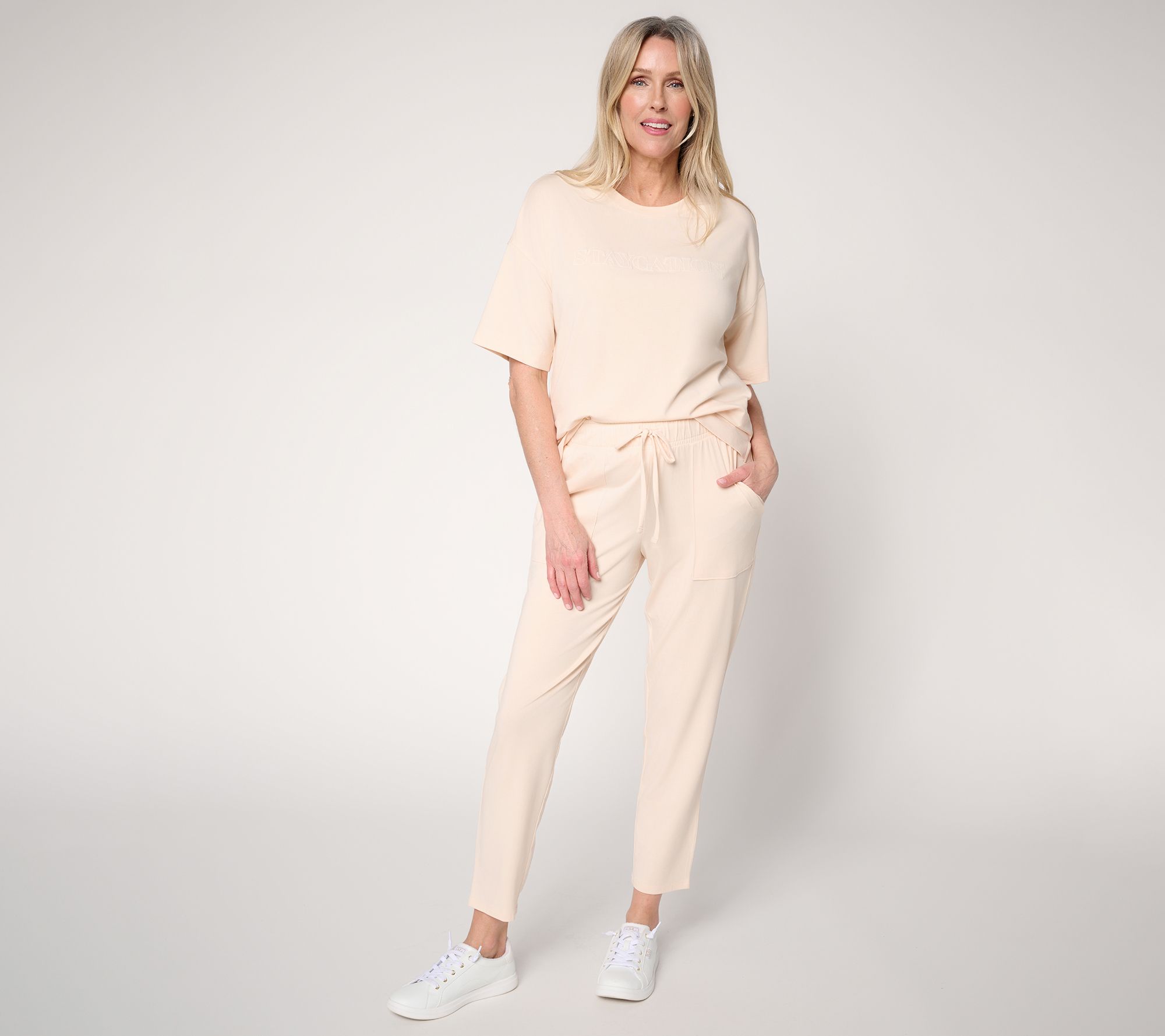 AnyBody Petite Cozy Knit Lounge Set with Embroidery