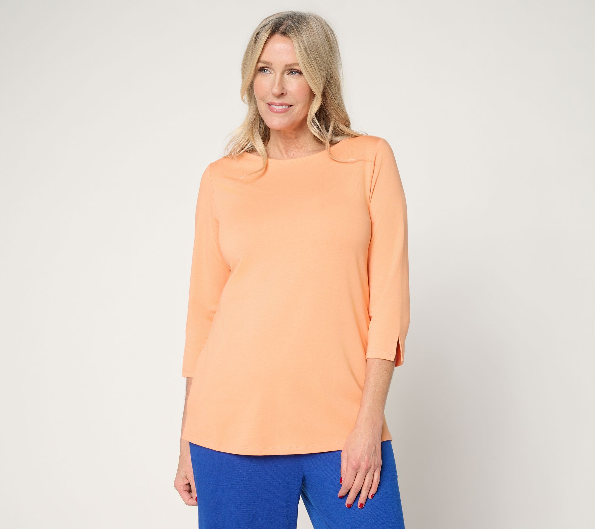 Denim & Co. Beach Jersey 3/4 Sleeve Boat Neck Top