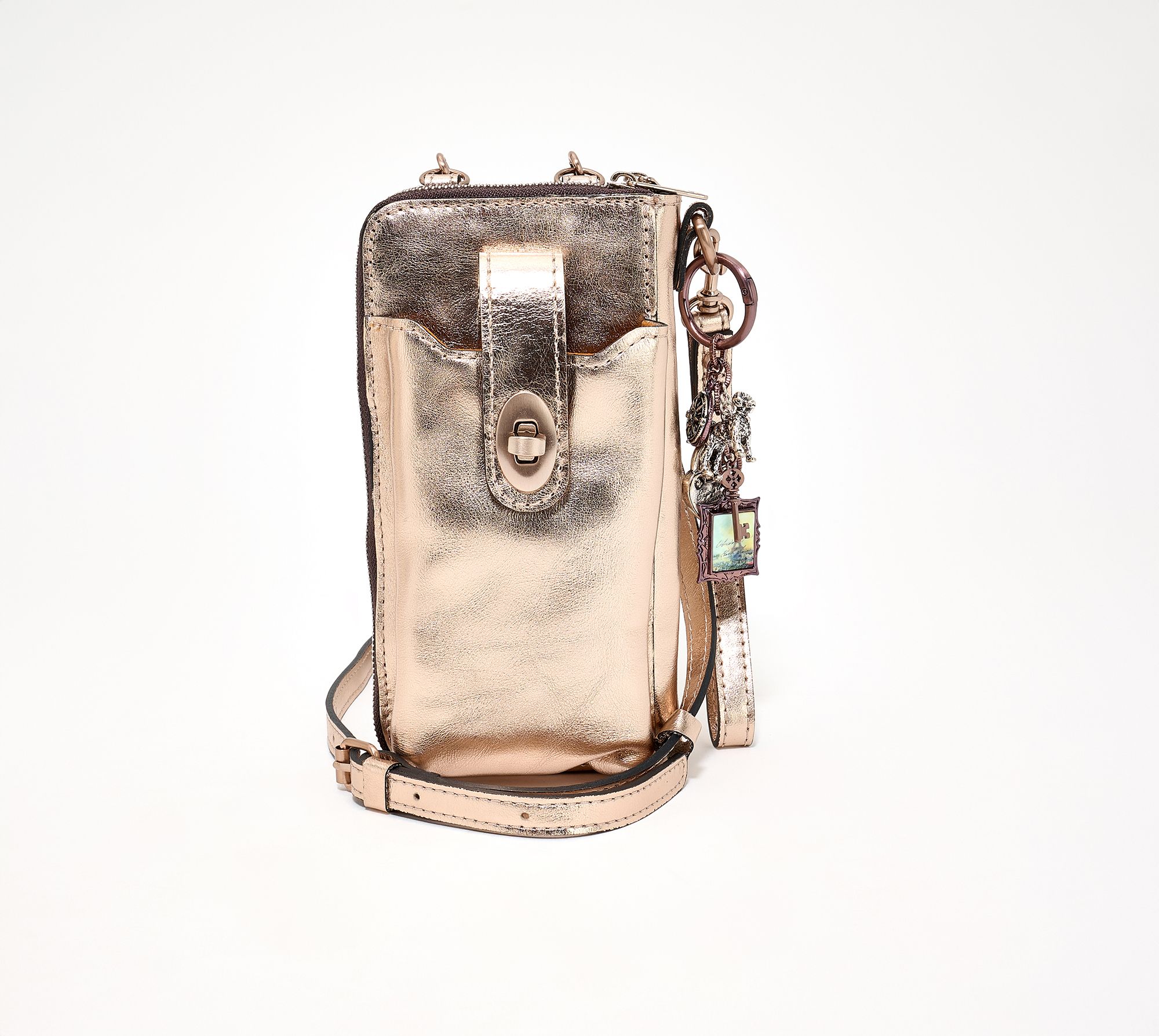 Patricia Nash Amalia Leather Phone Crossbody w/ Charm & Wristlet