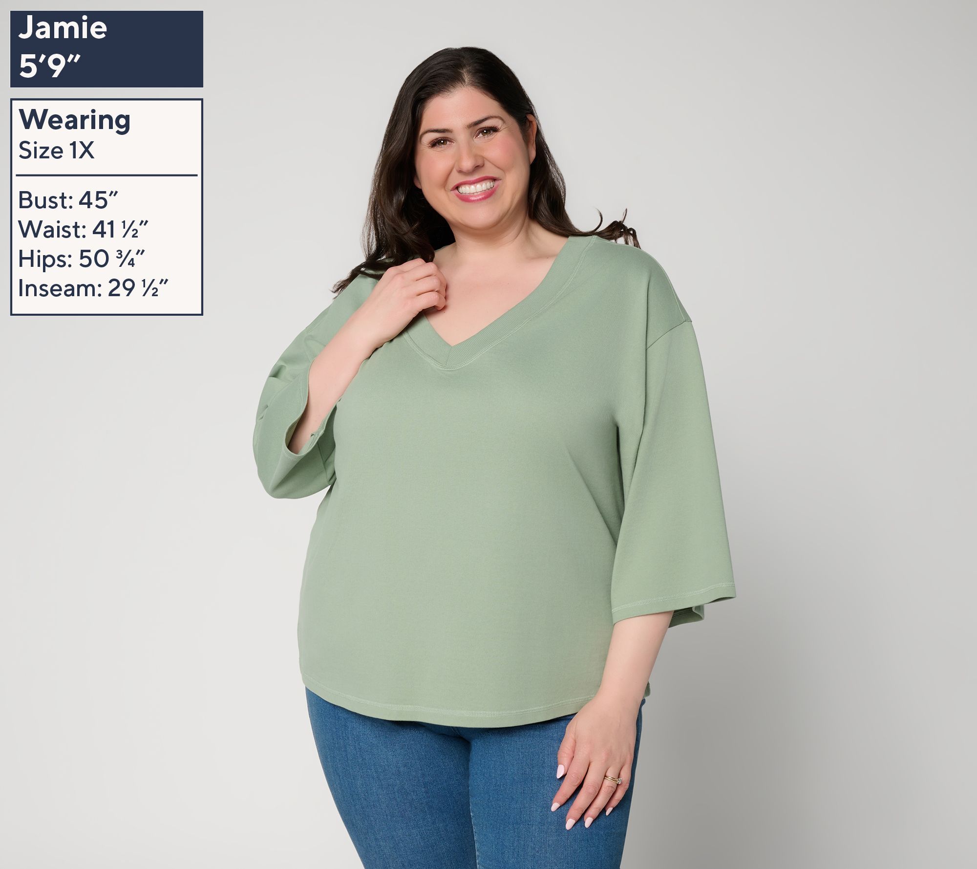 Peace Love World 3/4 Sleeve V-Neck Side Pleat Tee - QVC.com