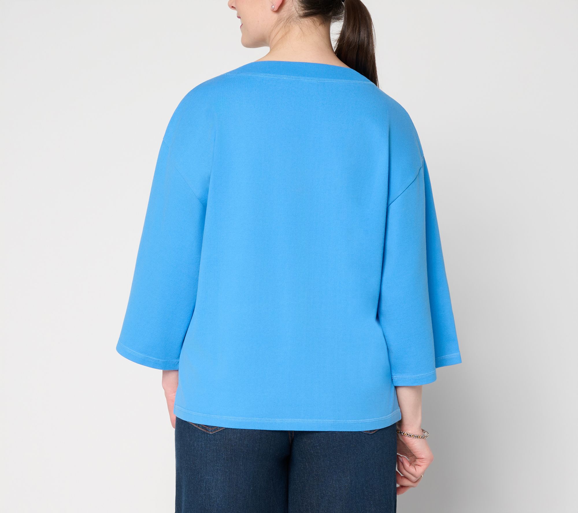 Peace Love World 3/4 Sleeve V-Neck Side Pleat Tee - QVC.com