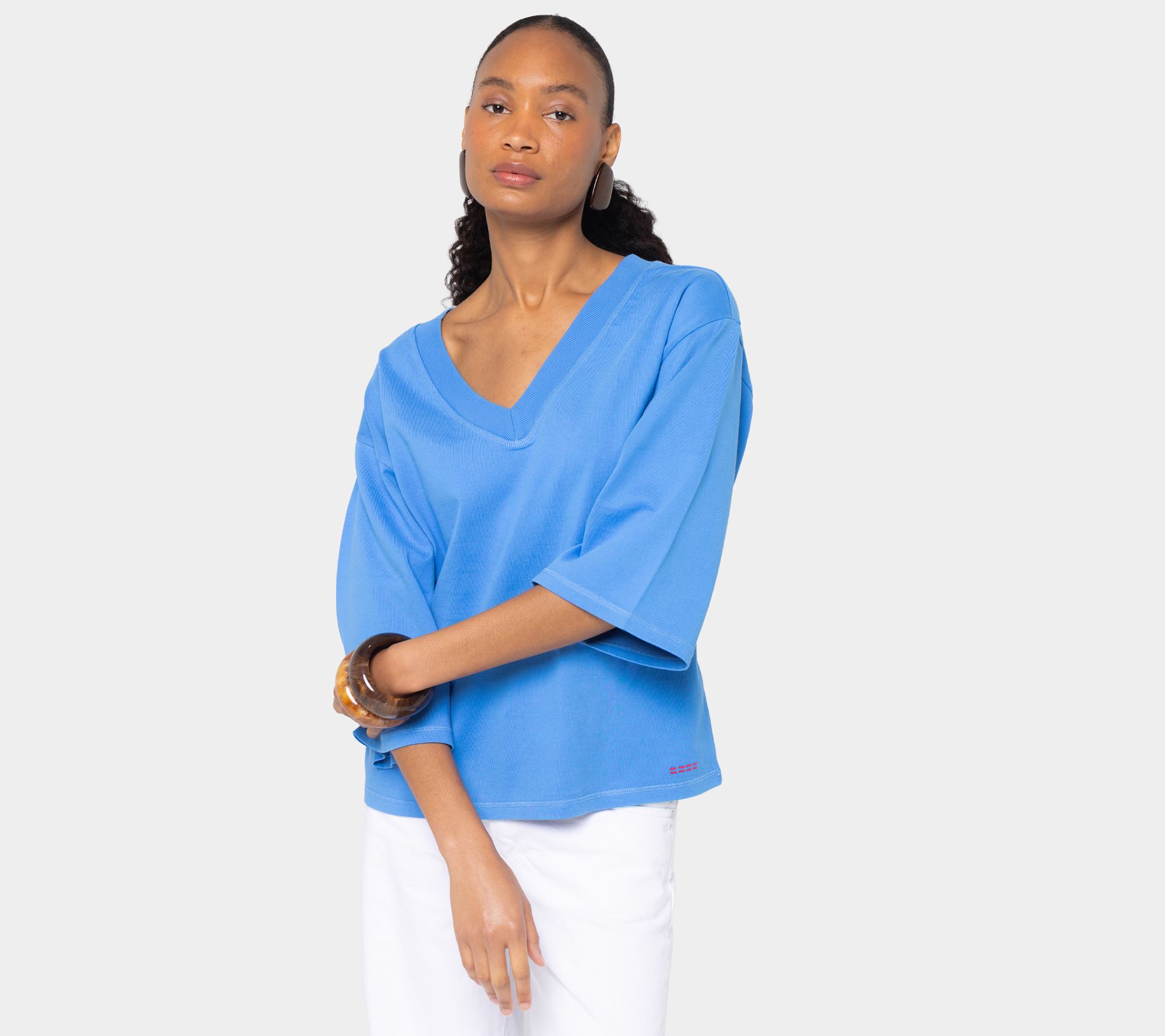 Peace Love World 3/4 Sleeve V-Neck Relaxed Tee