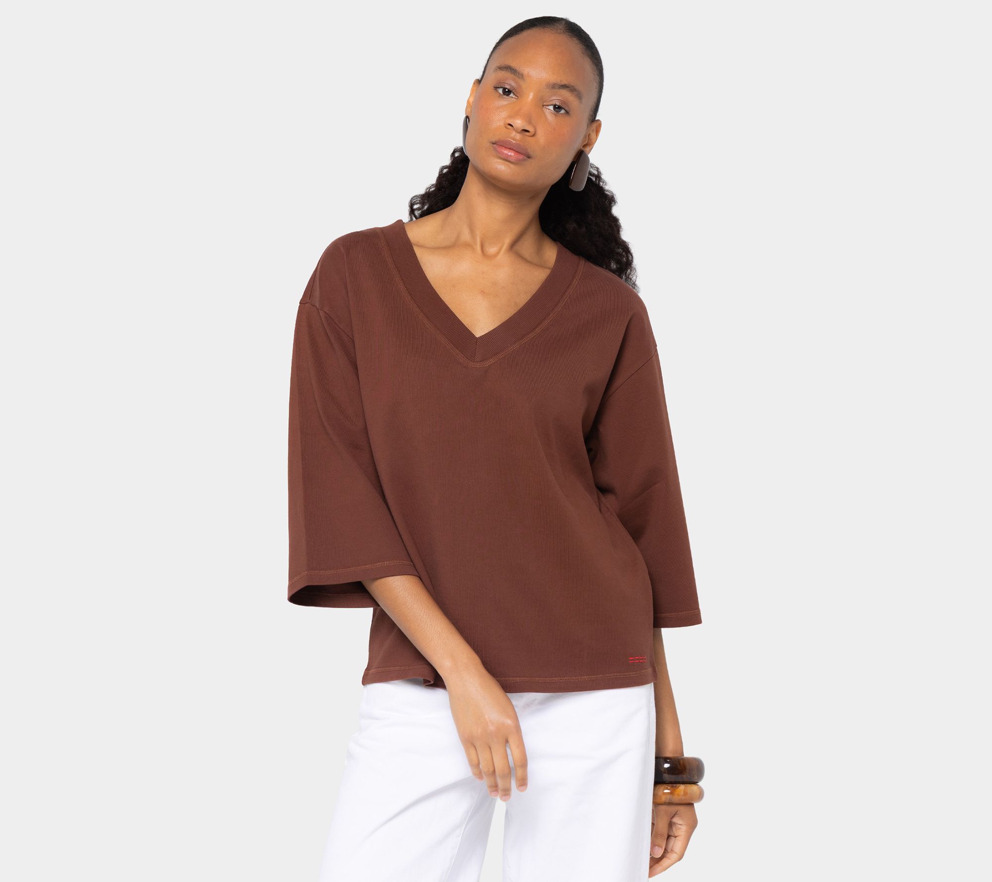 Peace Love World 3/4 Sleeve V-Neck Relaxed Tee