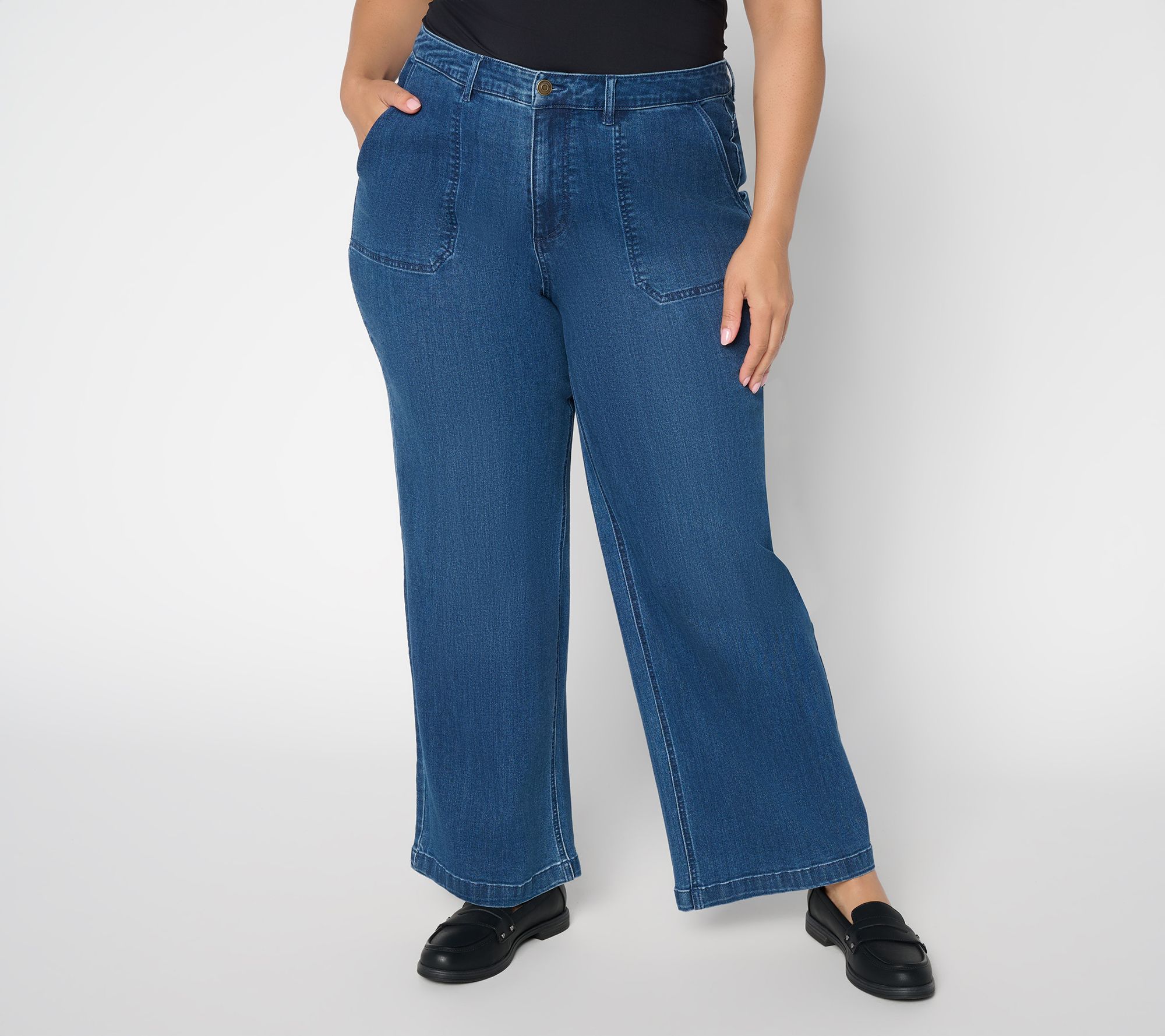 Susan Graver Regular Stretch Denim Wide Leg Jeans Indigo - QVC.com