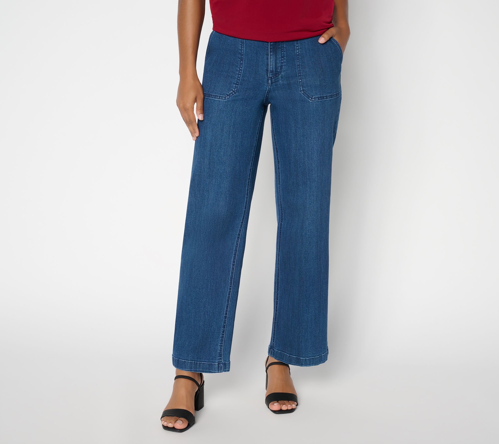 Susan Graver Regular Stretch Denim Wide Leg Jeans Indigo
